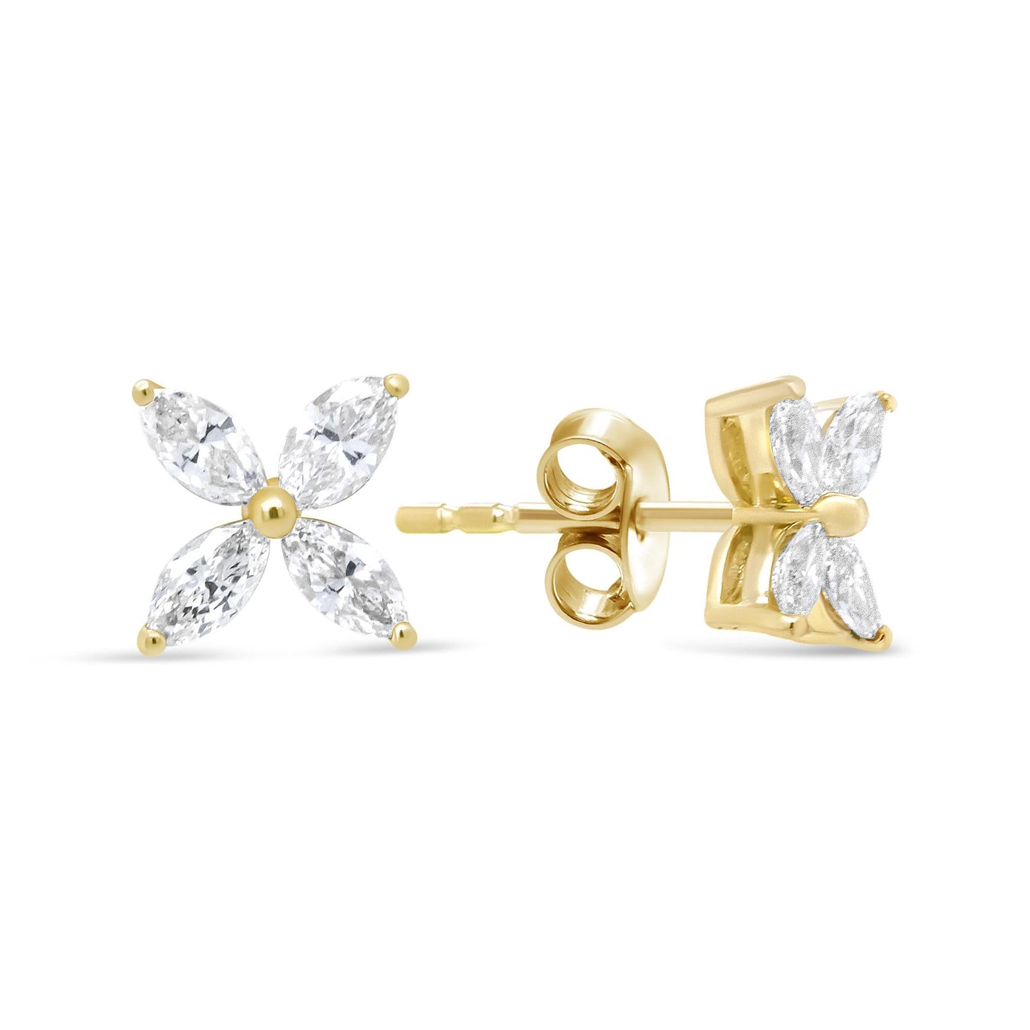 14K Gold Marquise Diamond 8 Stone Floral Leaf Stud Earrings (I-J Color SI2-I1