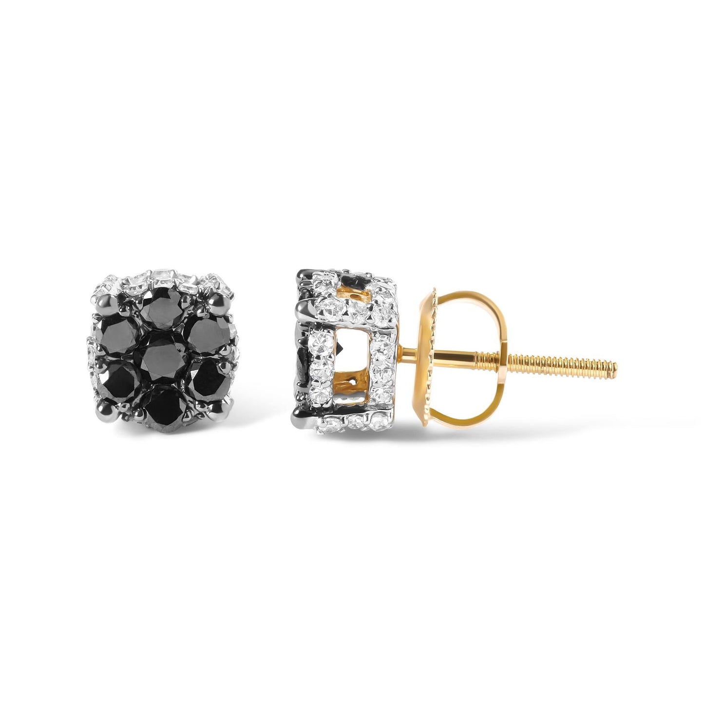 Men’s 10K Yellow Gold 1.00 Cttw White and Black Treated Diamond Earring