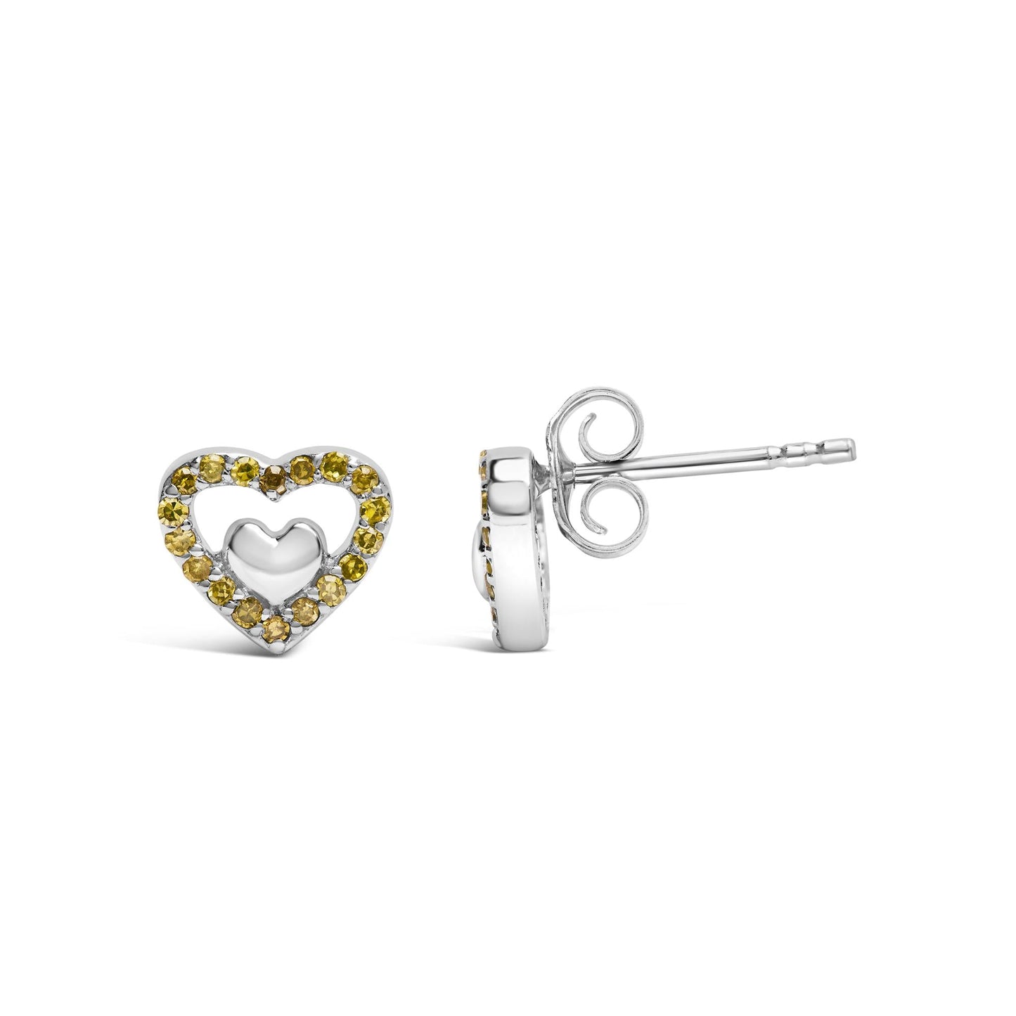 925 Sterling Silver 1/6 Cttw Diamond Open Double Heart Stud Earrings - Choice