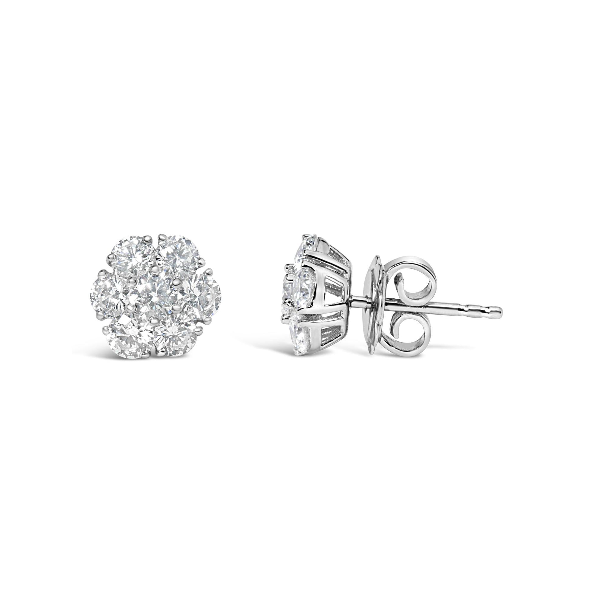 14K White Gold 1 3/4 Cttw Lab Grown Diamond Floral Cluster Composite Stud