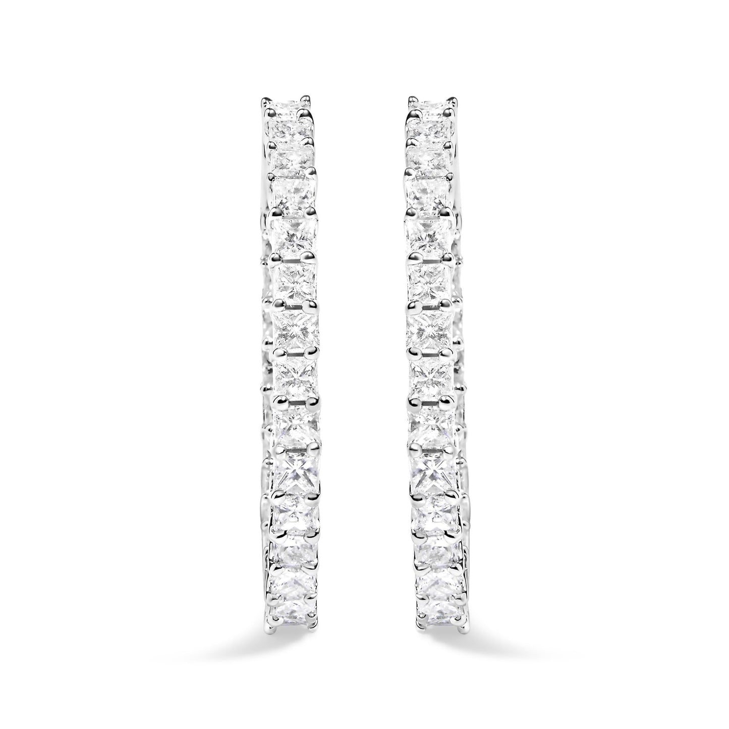 14K White Gold Natural Princess Cut Diamond Inside Out Hoop Earrings (G-H Color