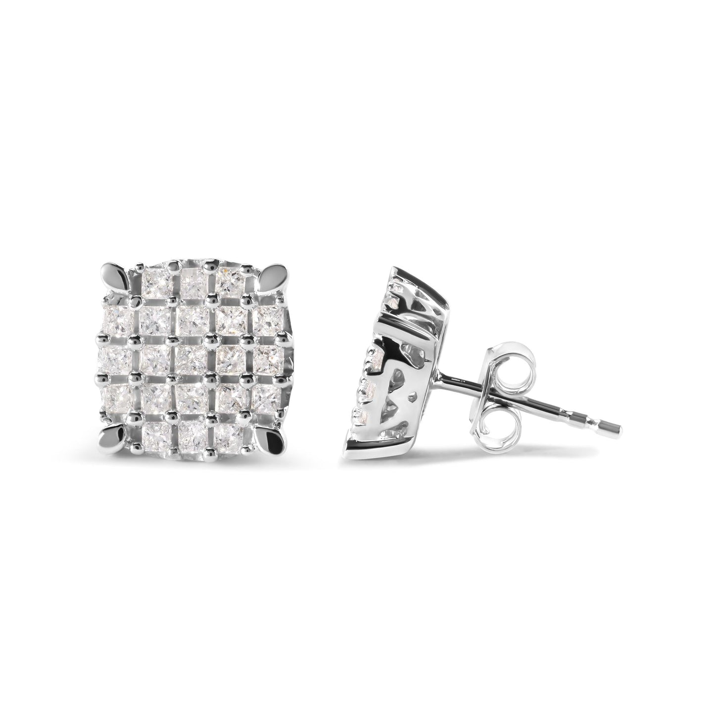 10K White Gold 3/4 Cttw Princess Diamond Composite Cushion Shape Stud Earrings