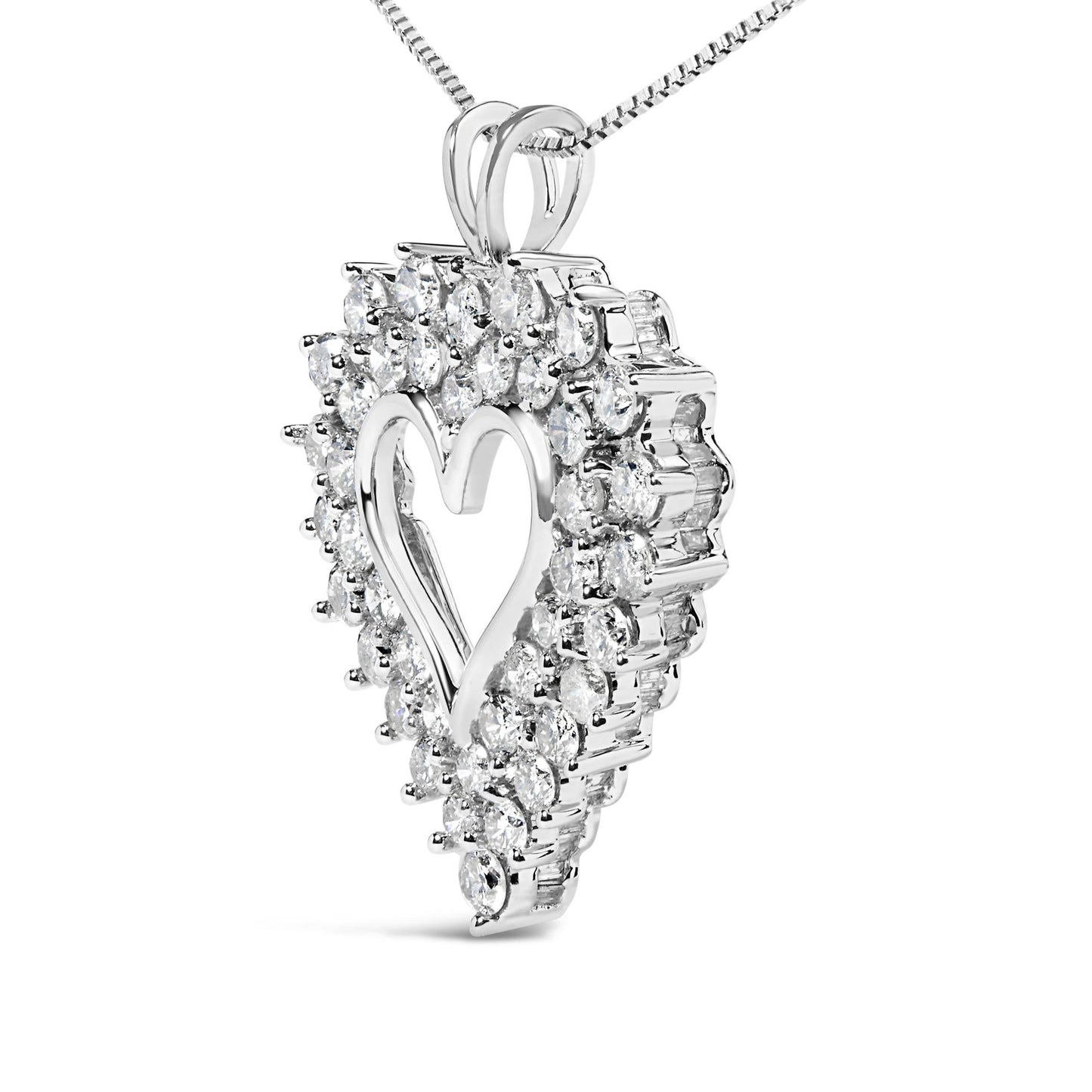 925 Sterling Silver 4.0 Cttw Diamond Two Row Open Heart 18’’ Pendant