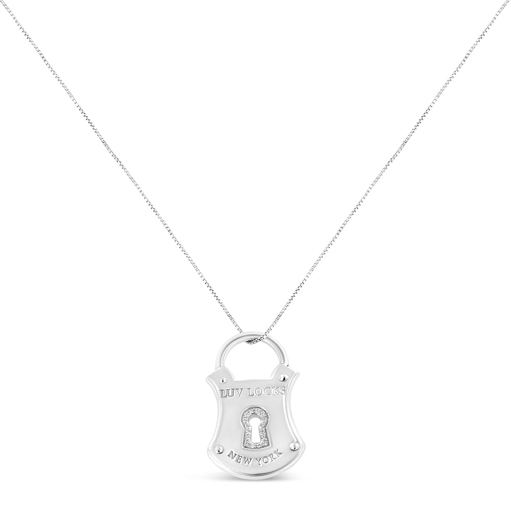 .925 Sterling Silver 1/10 Cttw Diamond Lock Pendant 18’’ Necklace (H-I