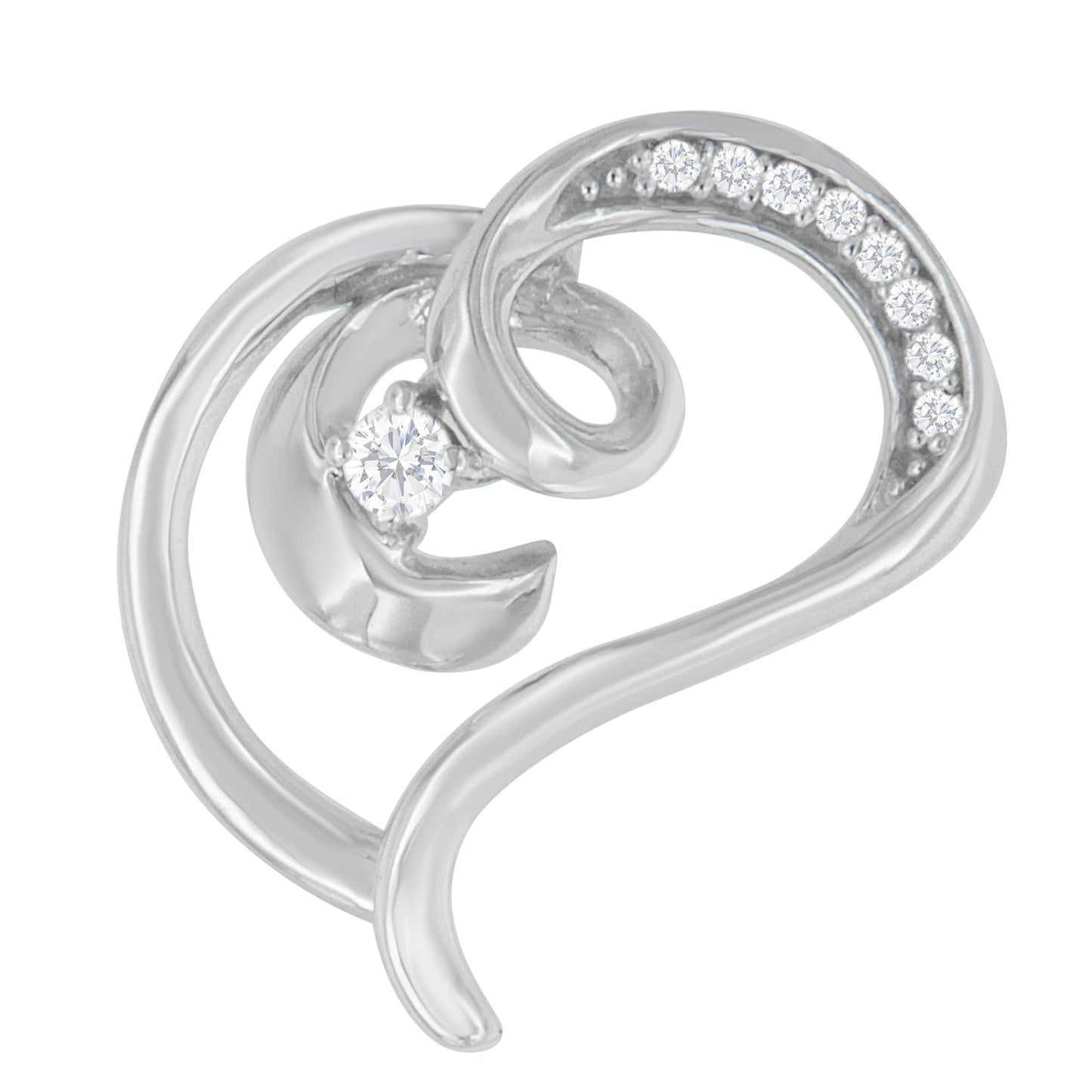 10K White Gold Diamond Accented Espira Open Spiral Twist Heart ’Rings