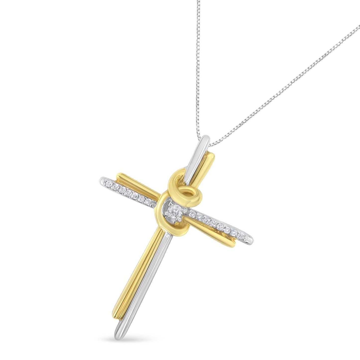 Espira 10K Two-Tone Yellow & White Gold Diamond-Accented Cross 18’’ Pendant