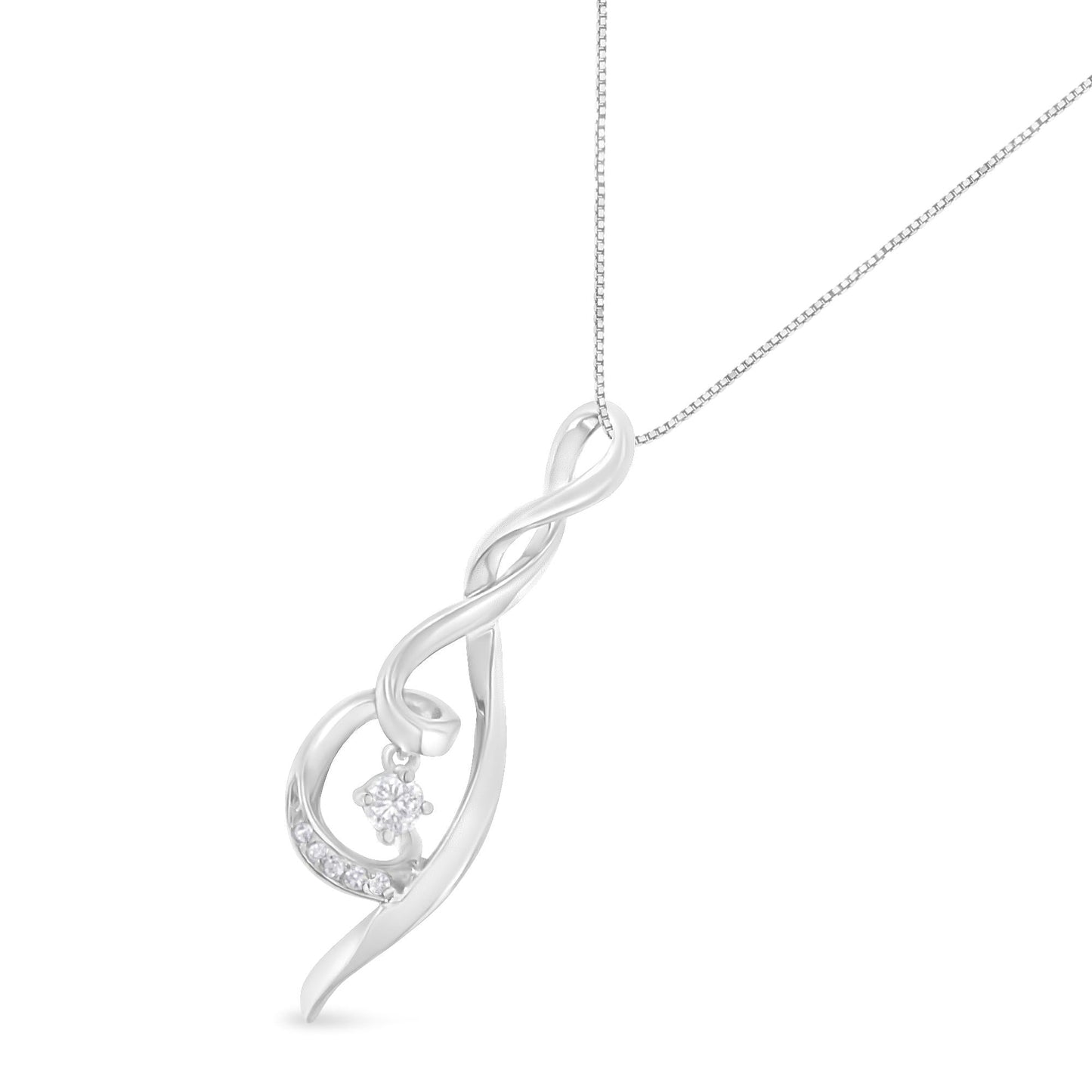 Espira 10K White Gold 1/10 cttw Diamond Swirl Pendant Necklace (I-J I1-I2)