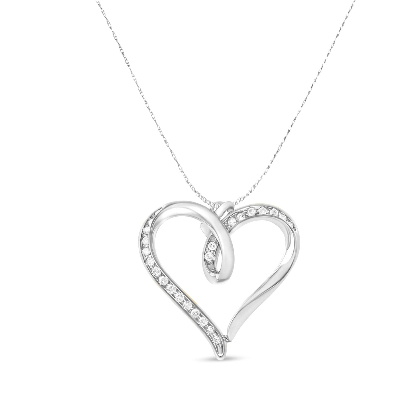 .925 Sterling Silver 1/4 cttw Channel Set Diamond Heart 18’’ Pendant