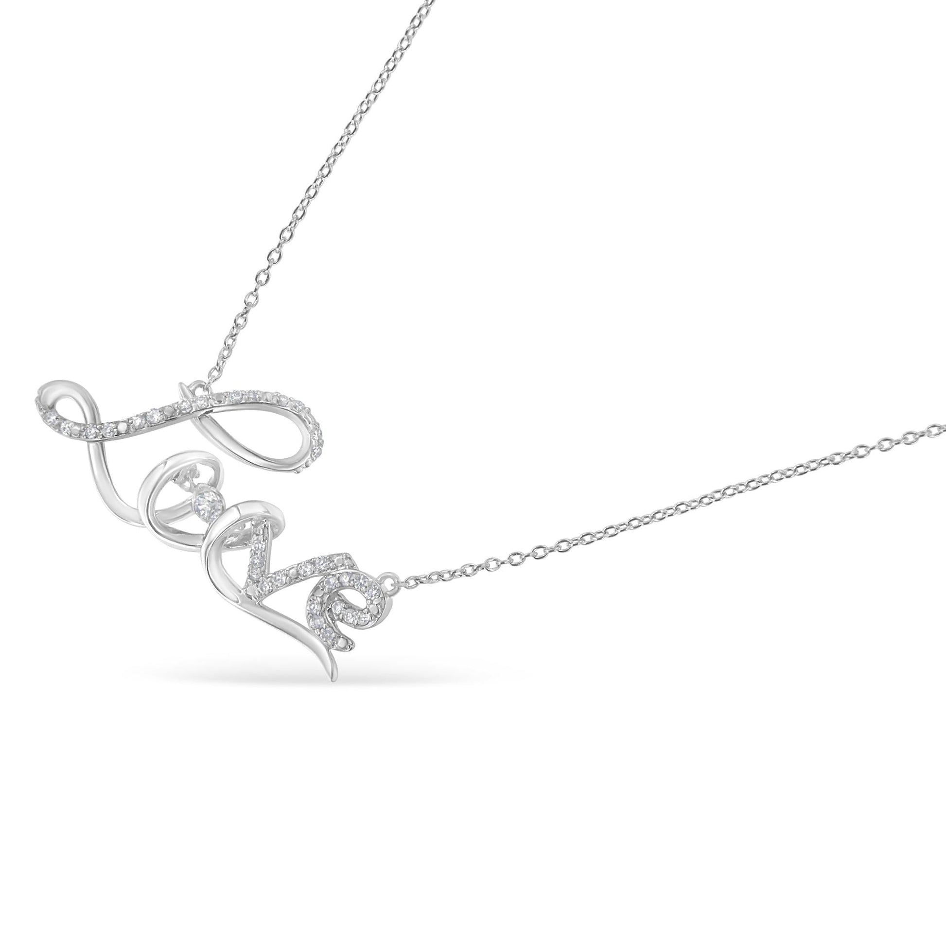 .925 Sterling Silver 1/4 Cttw Diamond Cursive ’Love’ 18’’ Pendant