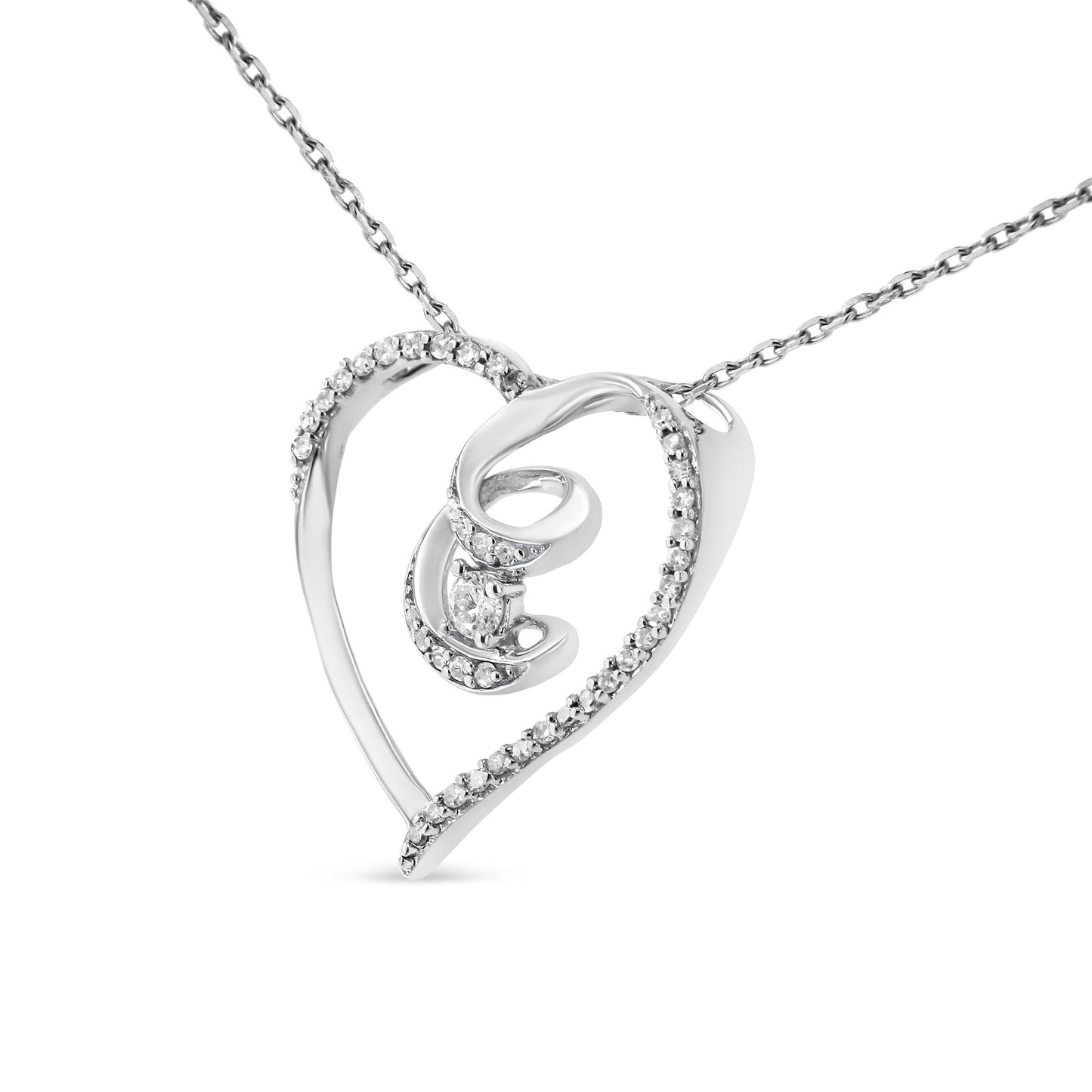 .925 Sterling Silver 1/4 Cttw Brilliant-Cut Diamond Open Heart Twisted