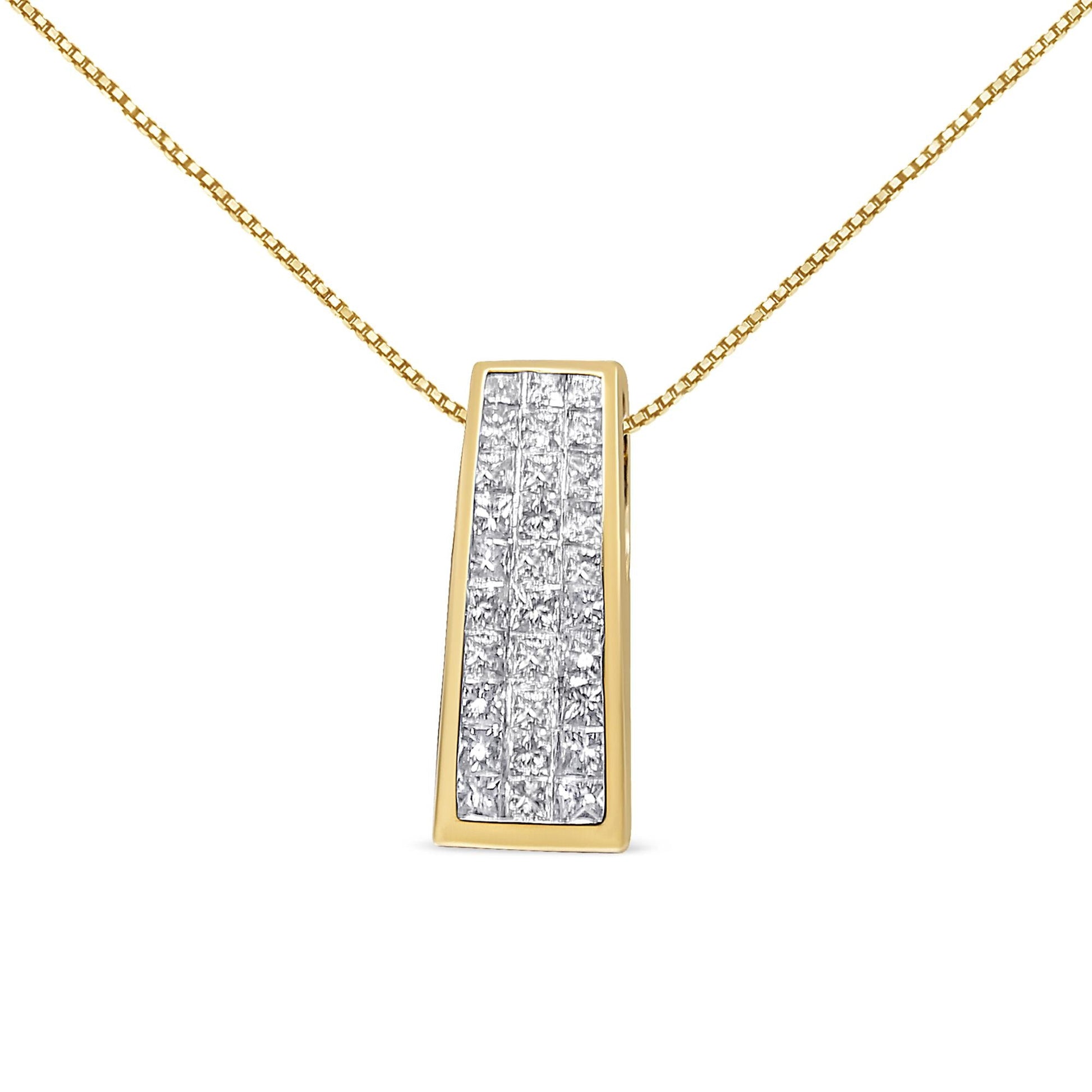 14K Yellow Gold 1 1/2 cttw Princess Cut Diamond Greek Column Pendant Necklace