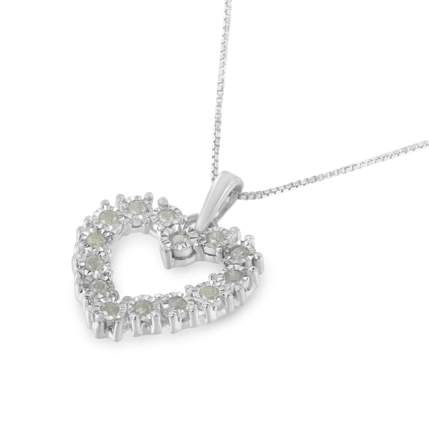 .925 Sterling Silver 1/3 Cttw Diamond Miracle-Set Open Heart 18’’ Pendant