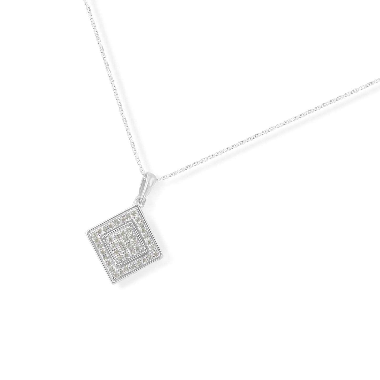 .925 Sterling Silver 1/3 cttw Diamond Rhombus Shaped 18’’ Pendant Necklace