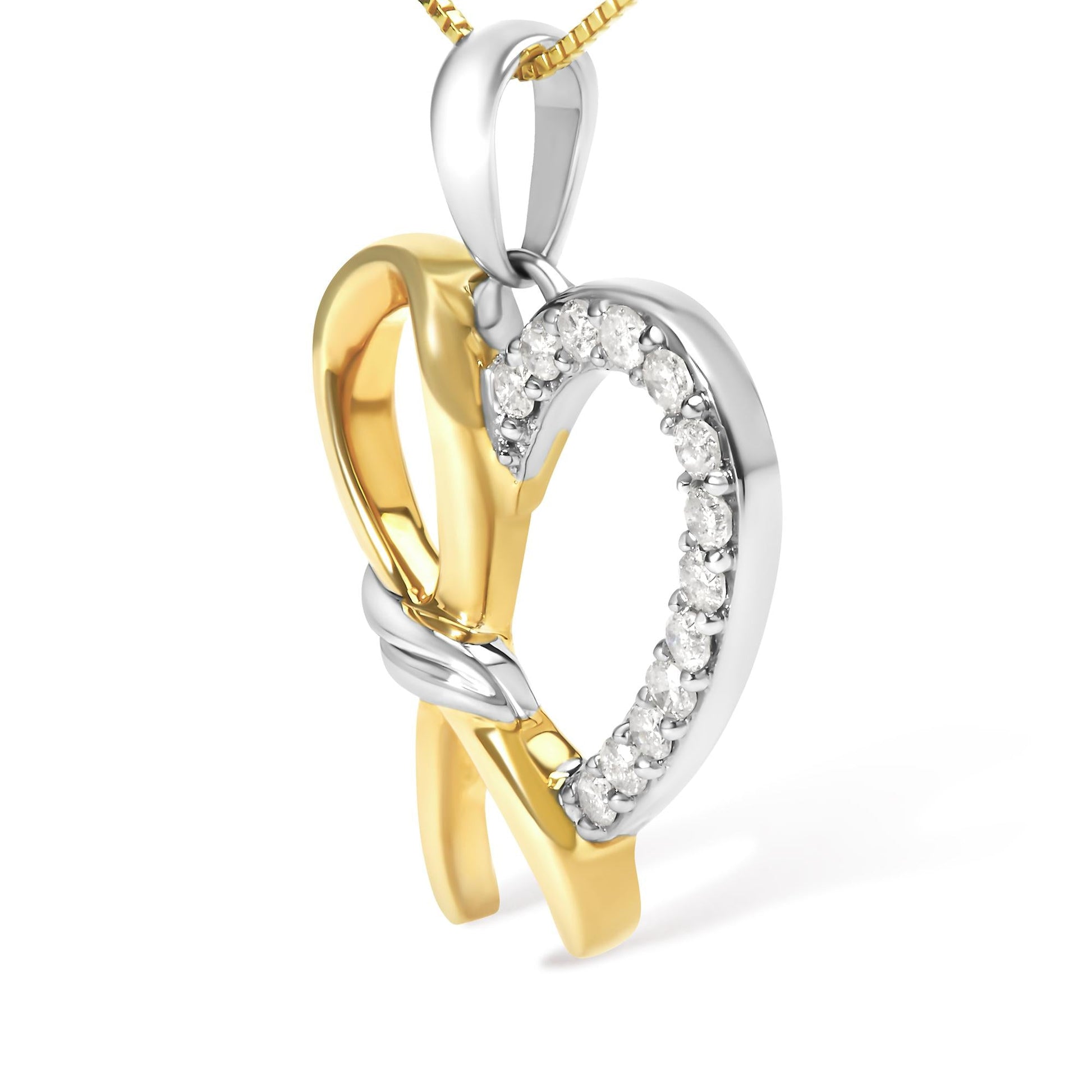 10K Yellow Gold Plated.925 Sterling Silver 1/5 Cttw Diamond Ribbon Heart