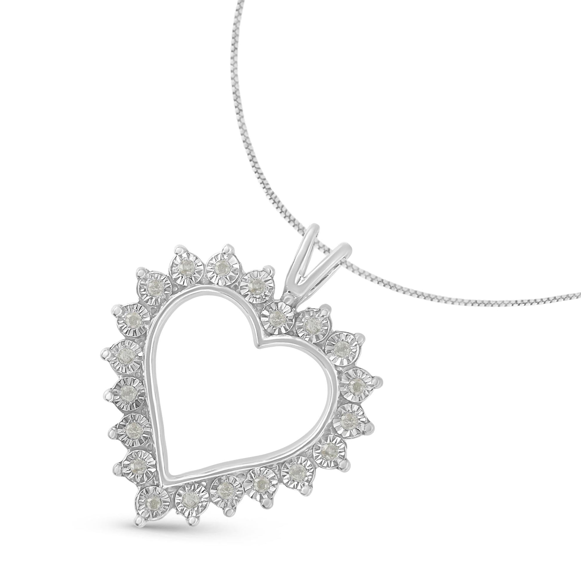 .925 Sterling Silver 1/4 Cttw Miracle Set Diamond Open Heart 18’’ Pendant