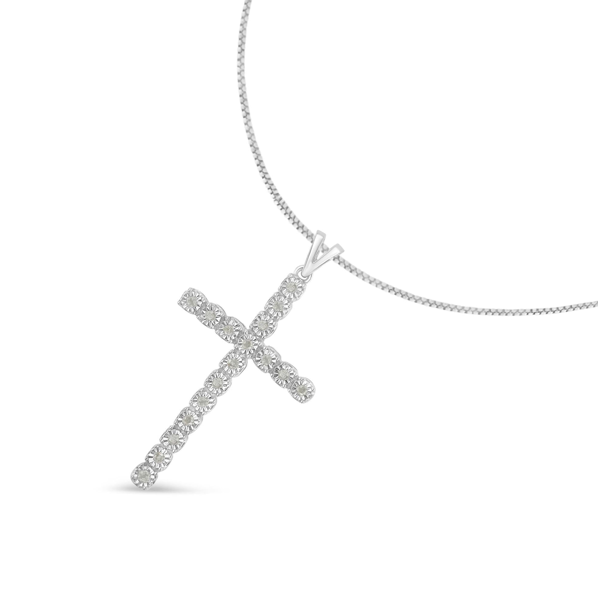 .925 Sterling Silver 1/4 Cttw Diamond Miracle Set Cross Unisex Pendant Necklace