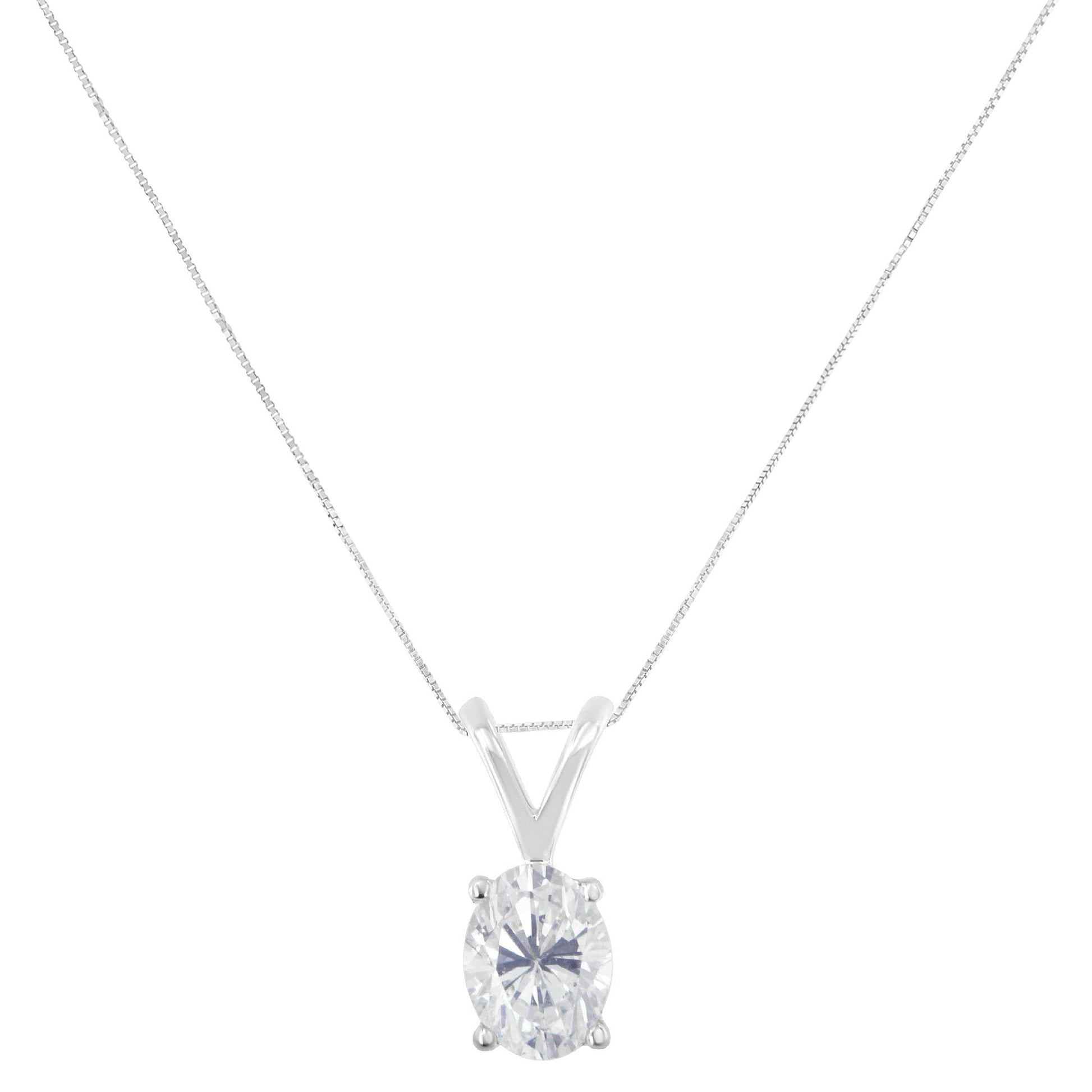 IGI Certified 10K White Gold 3/8 cttw Prong Set Diamond Oval Pendant Necklace