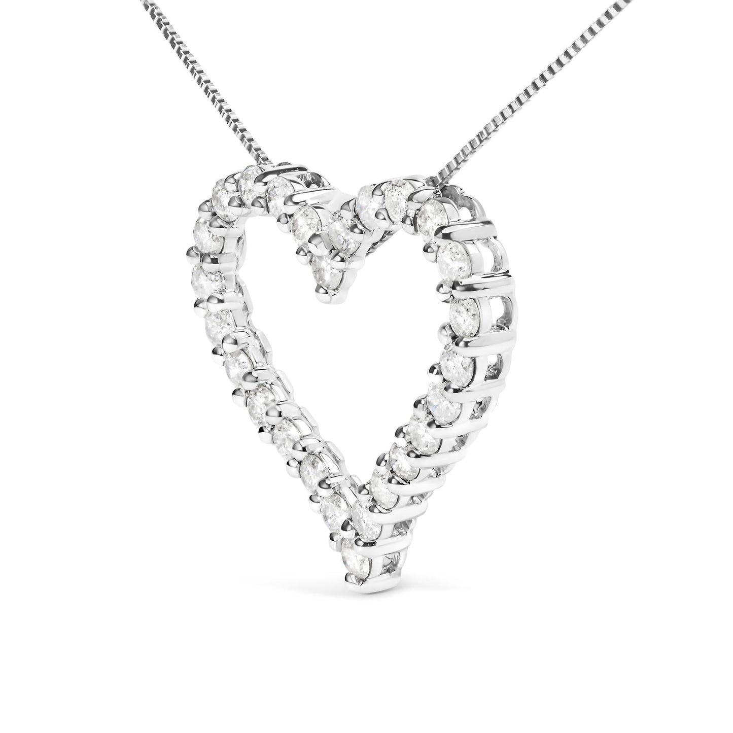 .925 Sterling Silver 2.0 Cttw Diamond Open Heart 18’’ Pendant Necklace (I-J