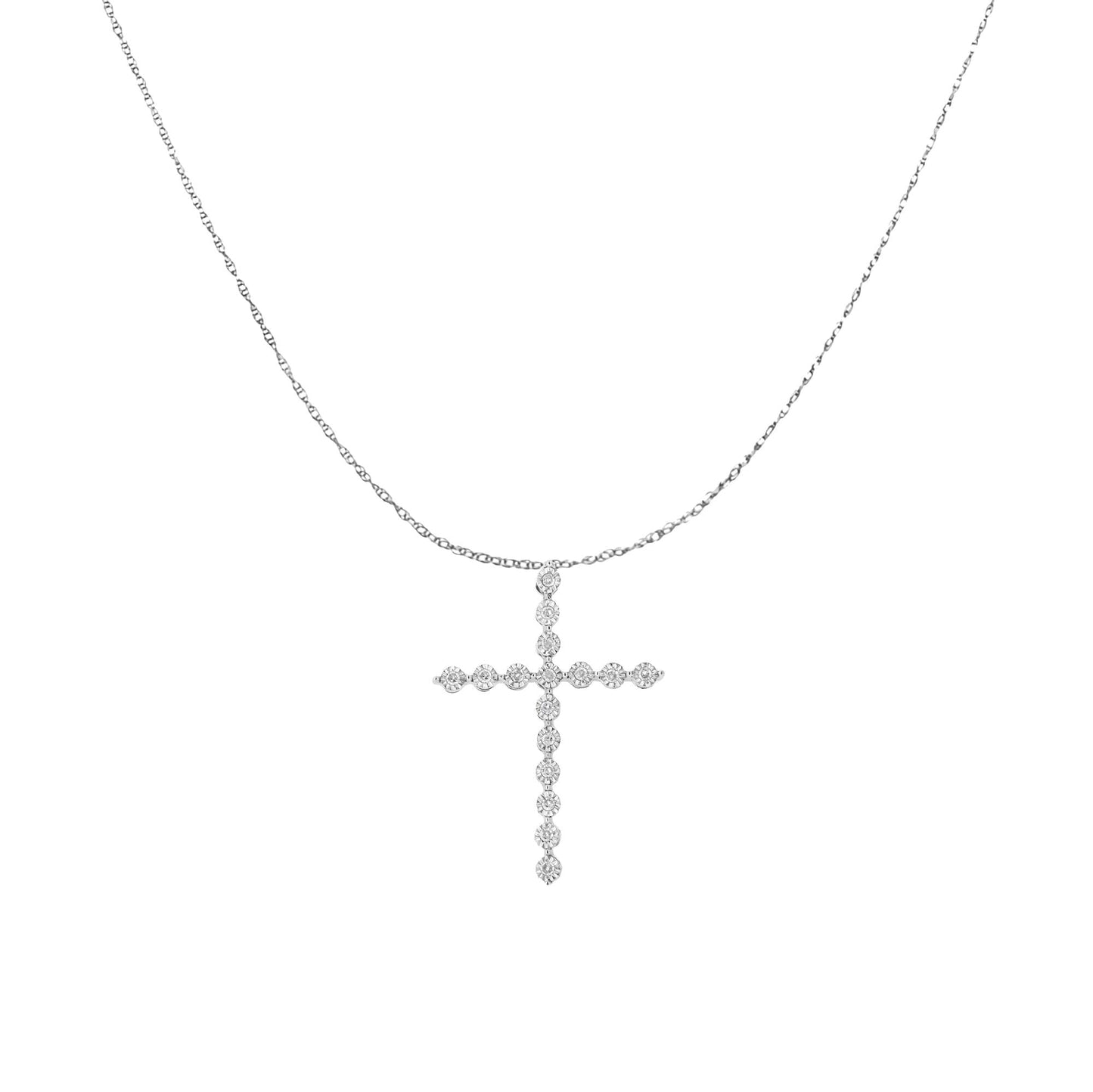 .925 Sterling Silver 1/6 cttw Diamond Cross Pendant Necklace (I-J I1-I2)