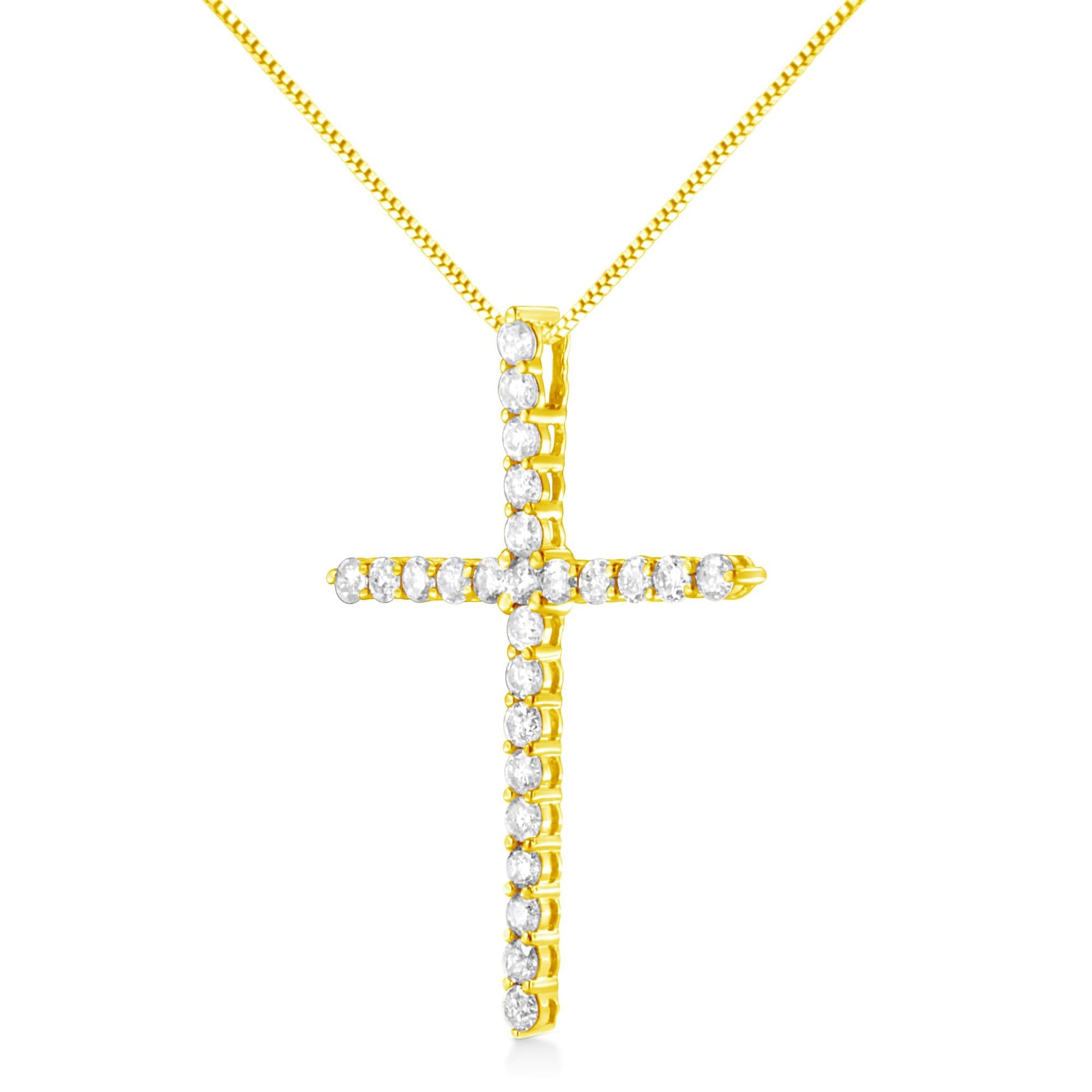 10K Yellow Gold 2.0 Cttw Round Brilliant Cut Diamond Cross Pendant Necklace