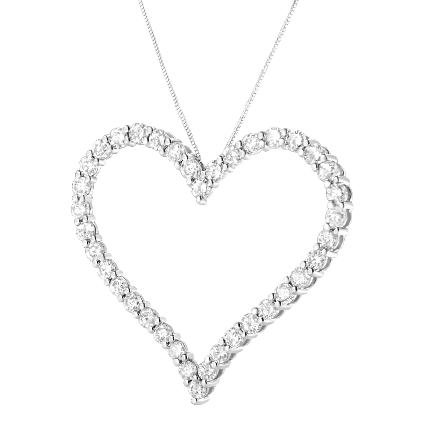 .925 Sterling Silver 3.0 cttw Round-Cut Diamond Open Heart Pendant Necklace