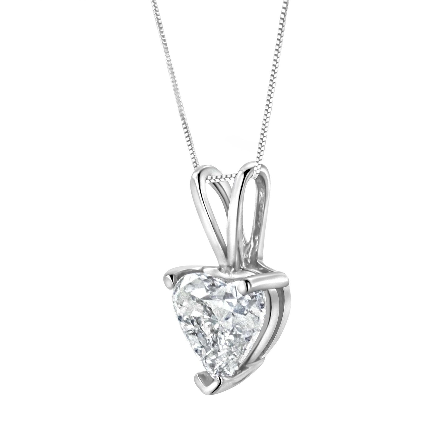 14K White Gold 3-Prong Set Heart Shaped Solitaire Diamond 18’’ Pendant