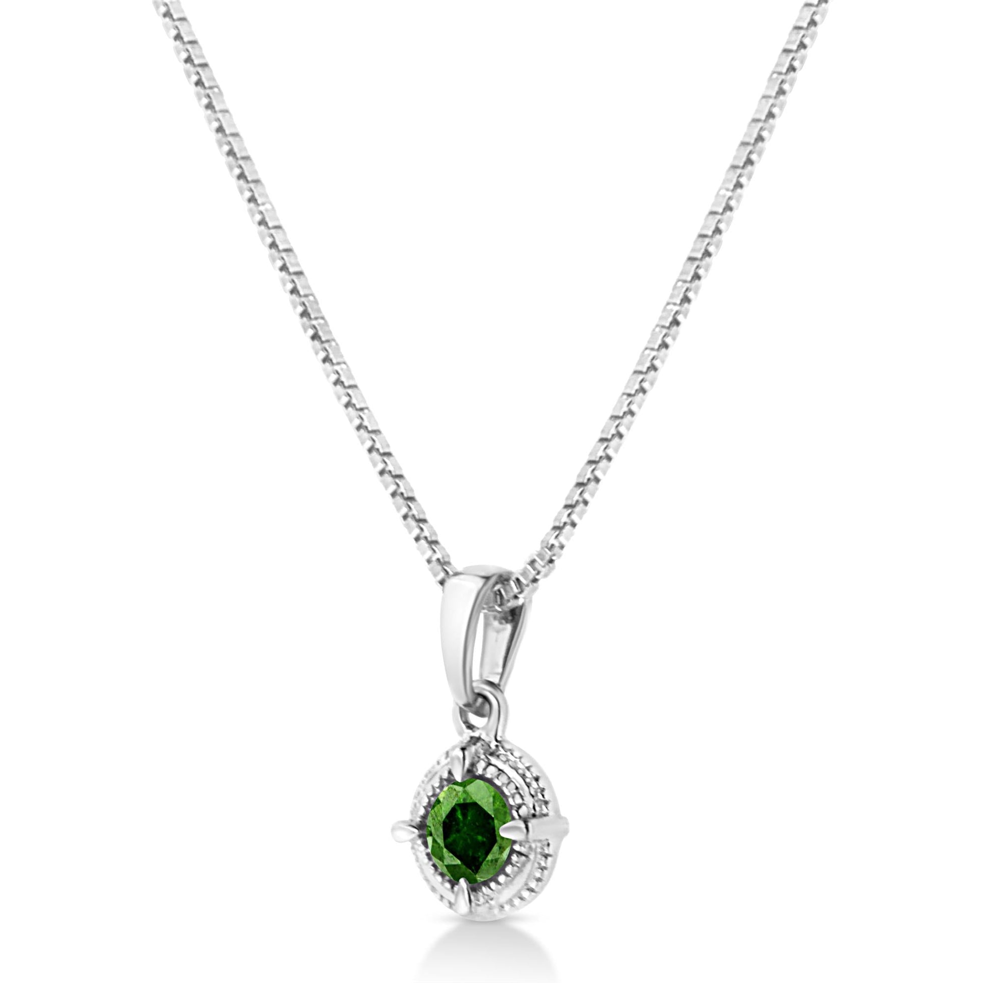 .925 Sterling Silver Treated Color Diamond Solitaire 18’’ Milgrain Pendant