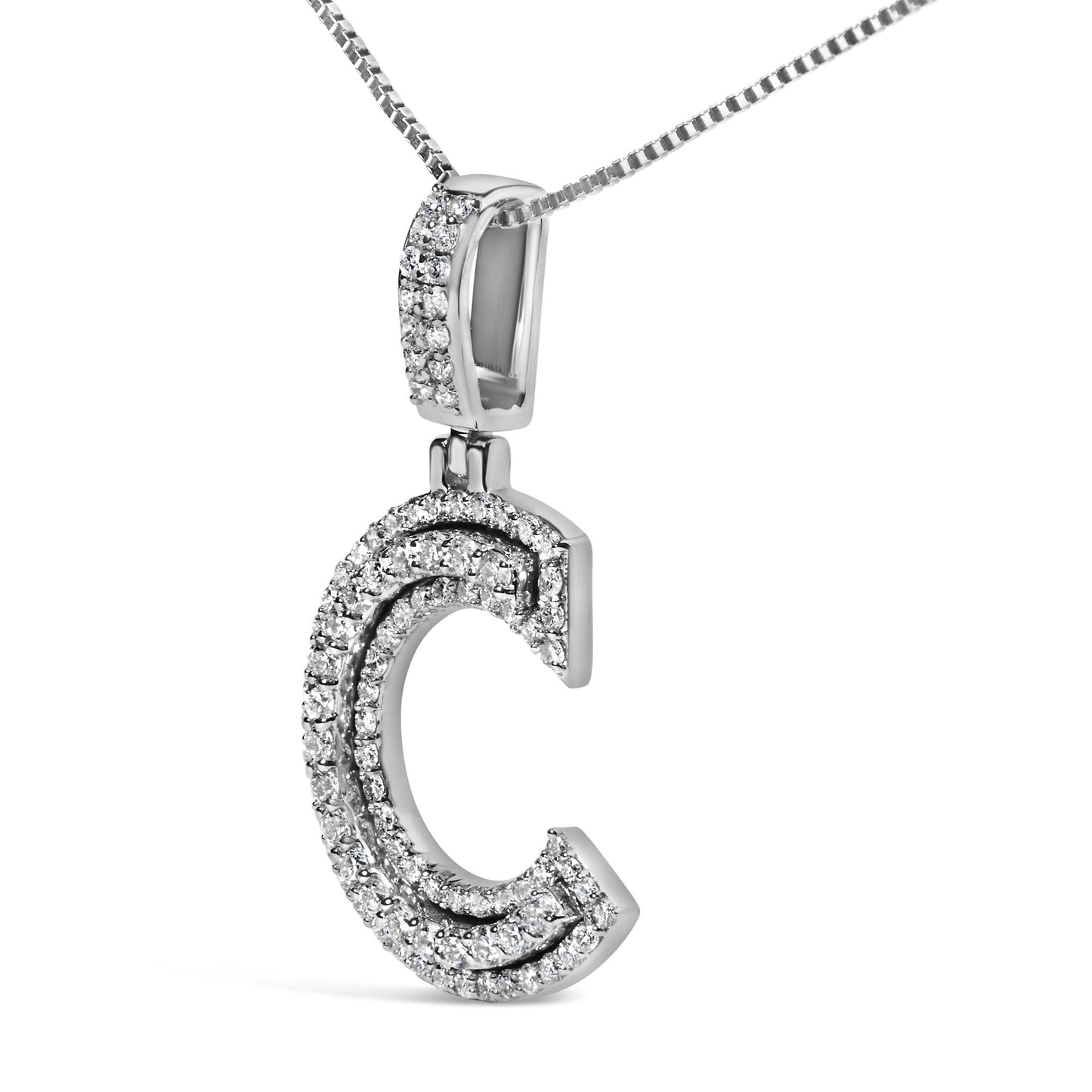 .925 Sterling Silver 4/5 Cttw Round Lab-Grown Diamond "C" Pendant Necklace - 18" (F-G Color, VS2-SI1 Clarity)