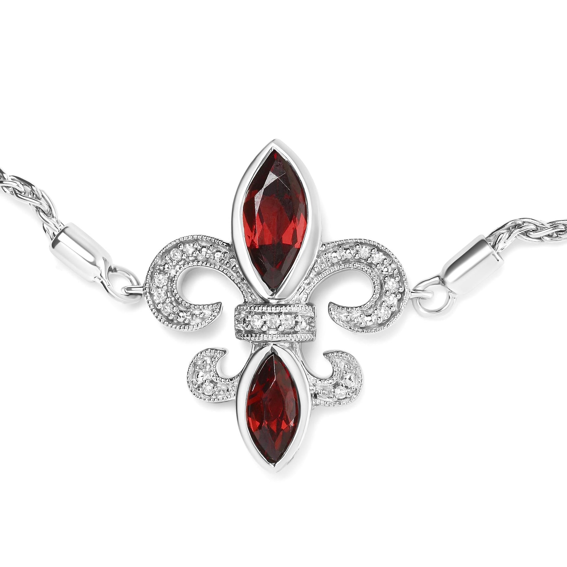 .925 Sterling Silver Marquise Garnet and Diamond Accent Lariat 4”-10” Fleur