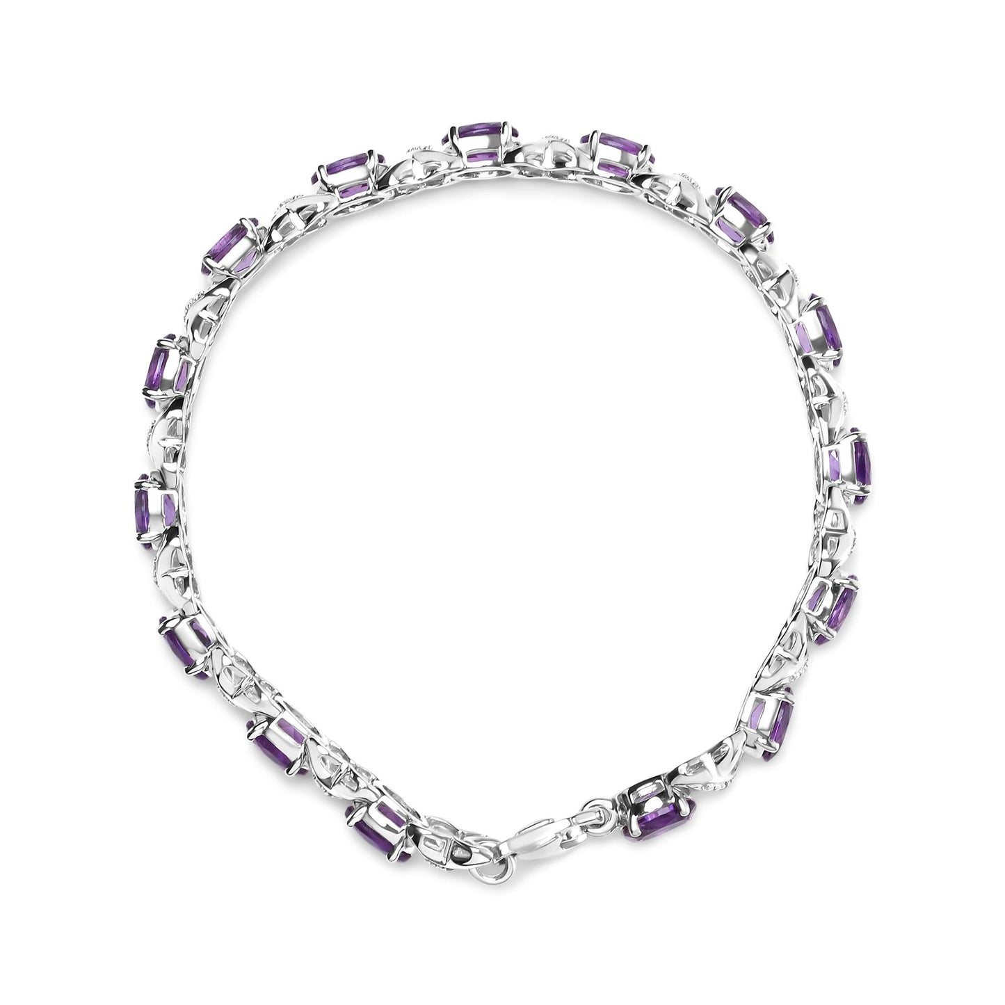 .925 Sterling Silver 7x5mm Oval Amethyst and Diamond Accent X-Link Bracelet