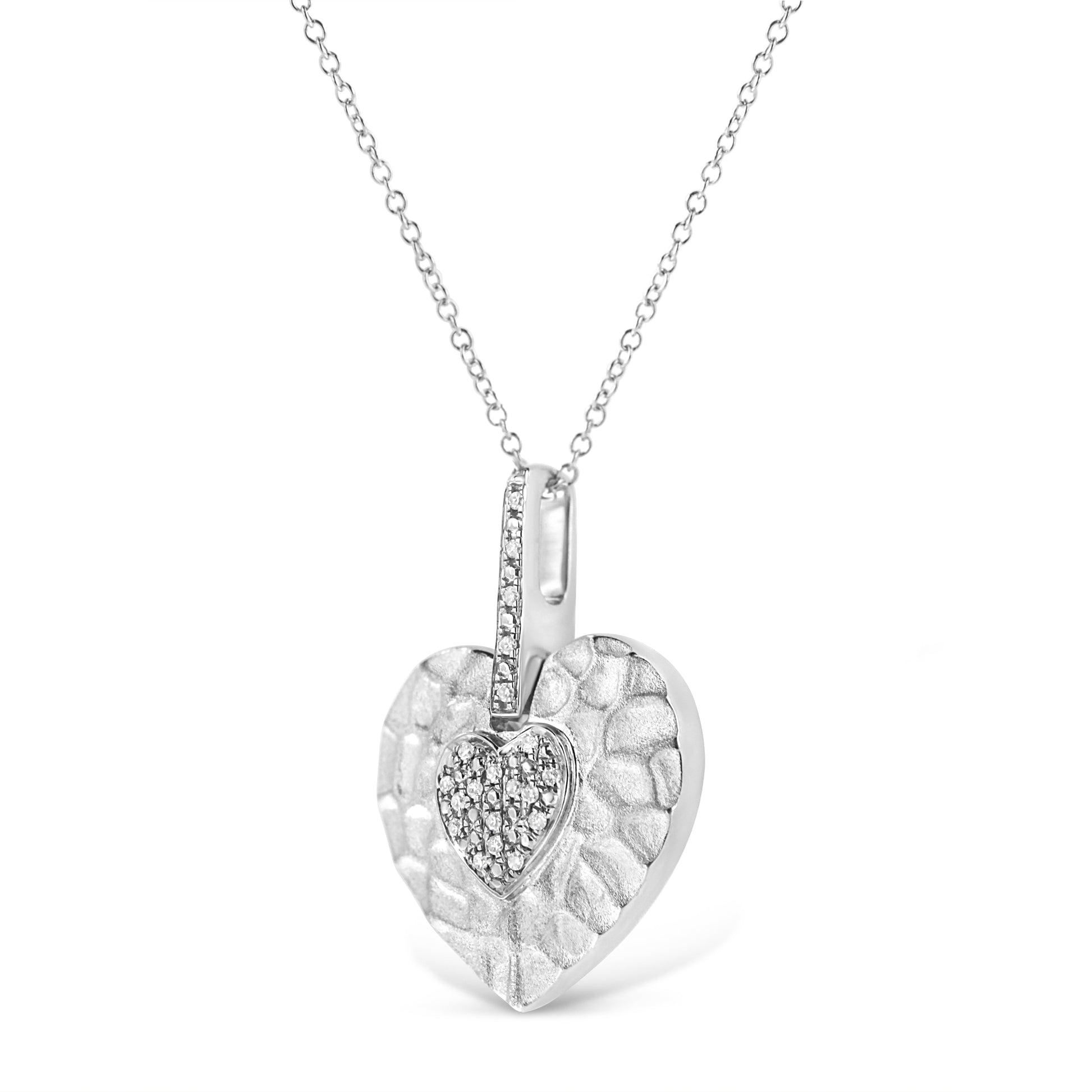 .925 Sterling Silver Pave-Set Diamond Accent Heart Shape 18’’ Pendant