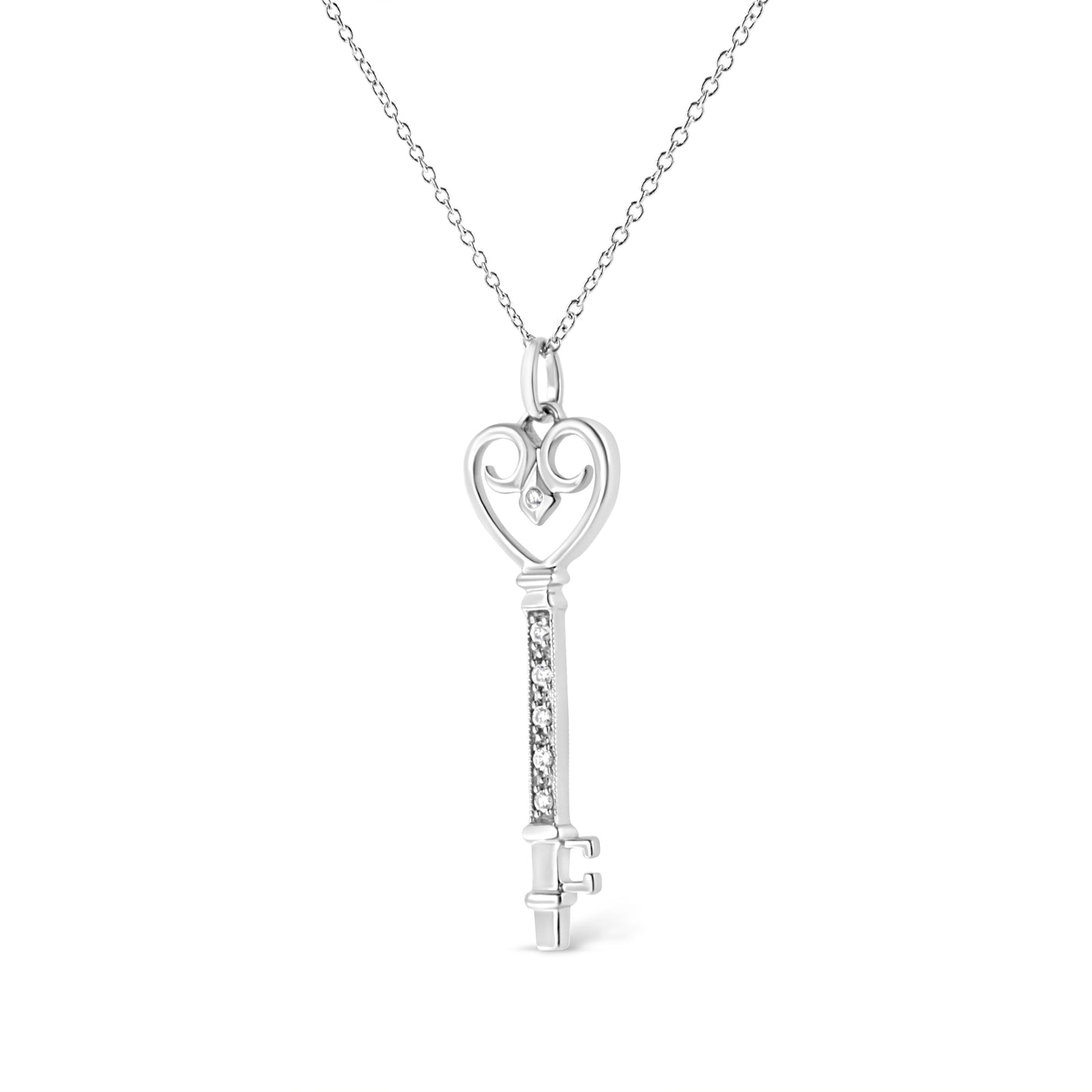 .925 Sterling Silver Pave and Bezel-Set Diamond Accent Key 18’’ Heart