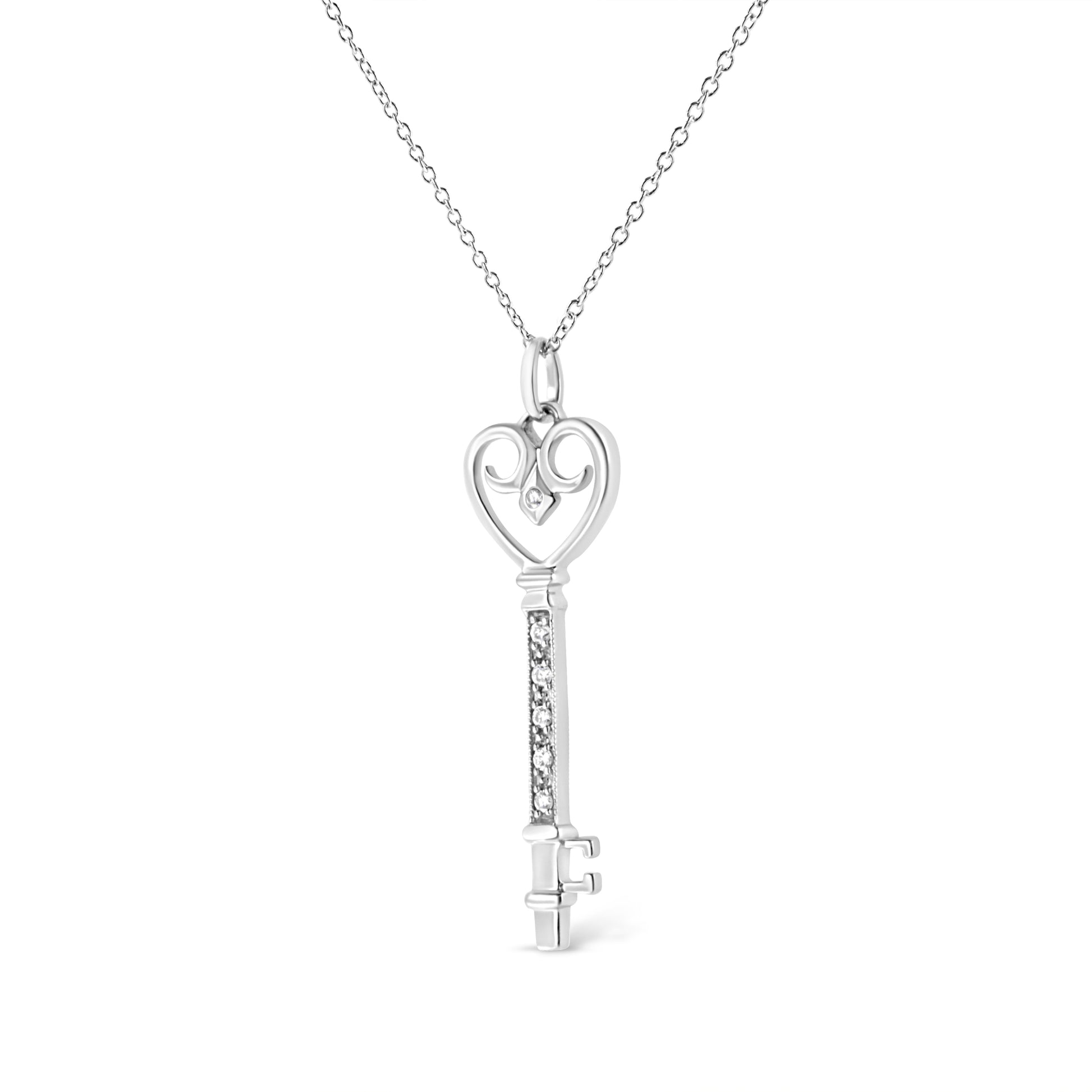 .925 Sterling Silver Pave and Bezel-Set Diamond Accent Key 18’’ Heart