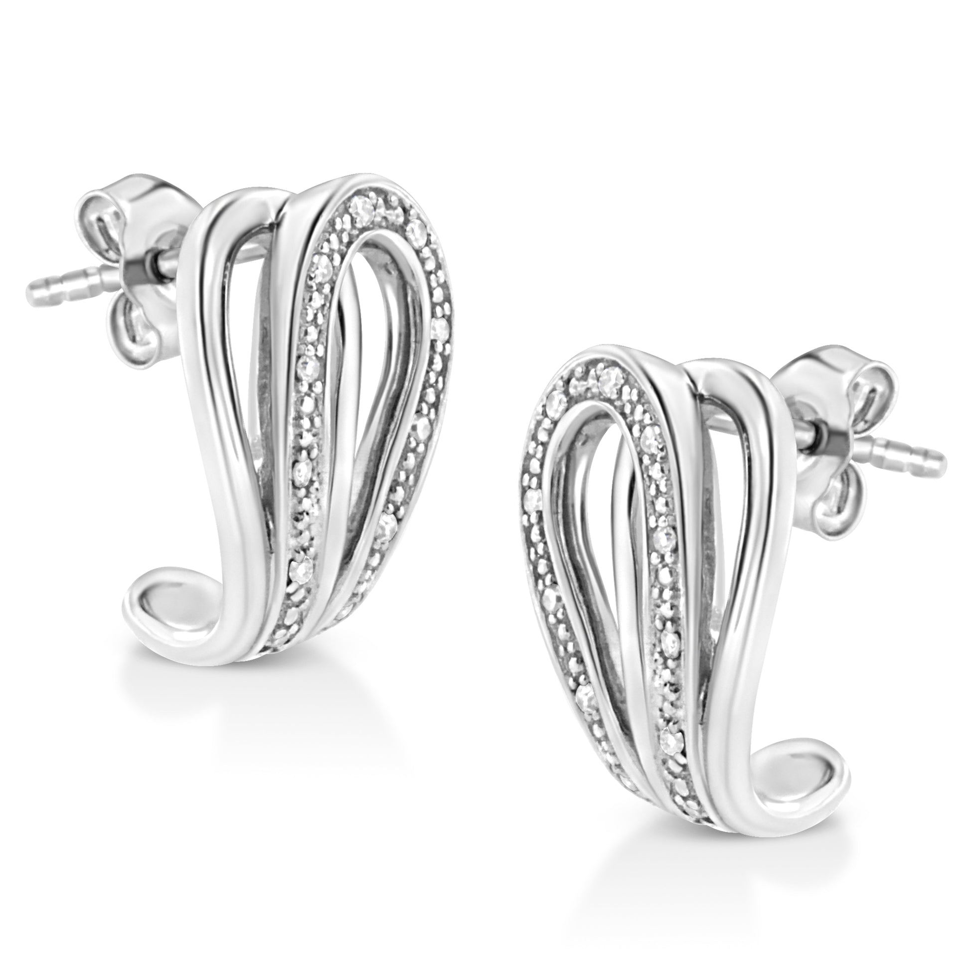 .925 Sterling Silver Pave-Set Diamond Accent Horseshoe Hoop Earring (I-J Color