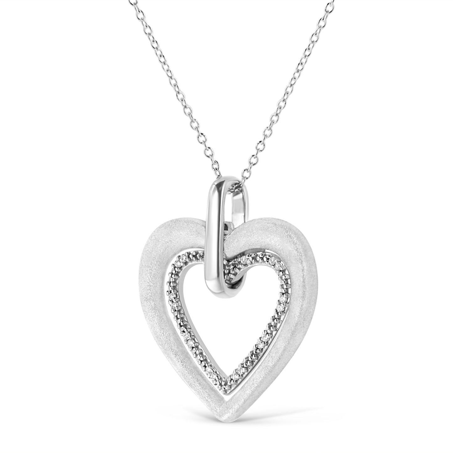 .925 Sterling Silver Prong-Set Diamond Accent Double Heart 18’’ Pendant