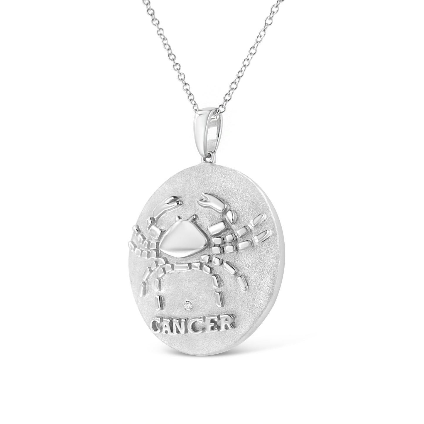 .925 Sterling Silver Diamond Accent Cancer Zodiac Design 18’’ Pendant