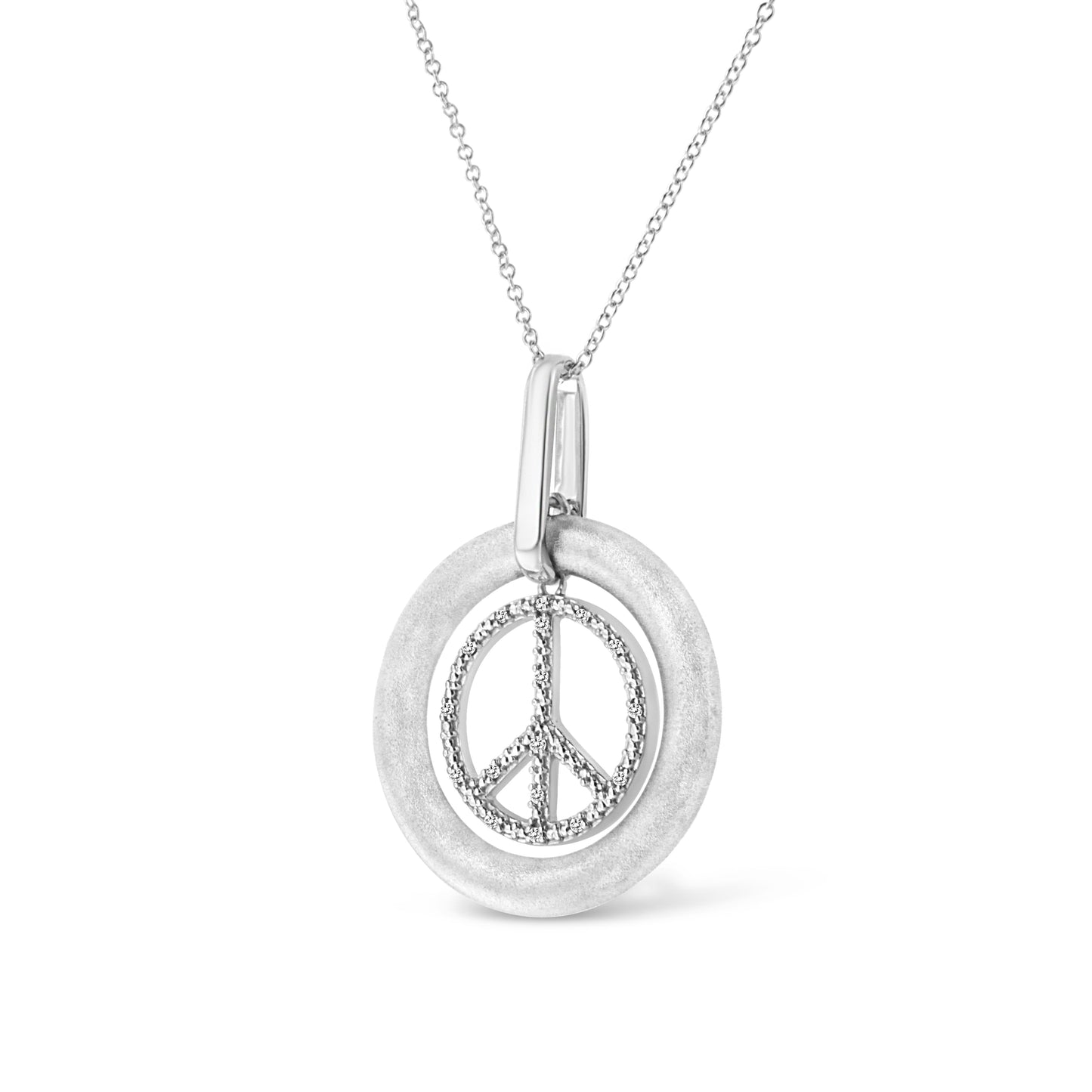 Matte Finish.925 Sterling Silver Diamond Accent Dancing Peace Sign 18’’