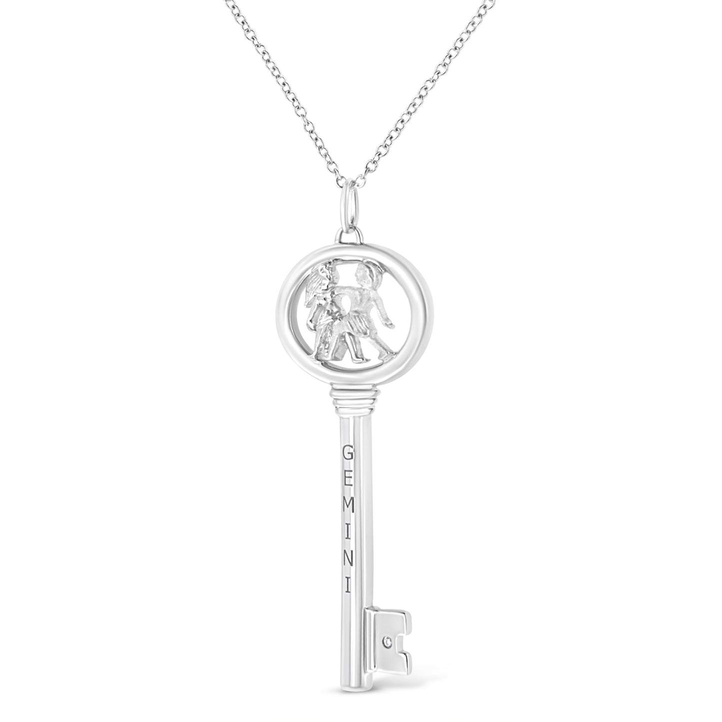 .925 Sterling Silver Diamond Accent Zodiac Key 18’’ Pendant Necklace (K-L