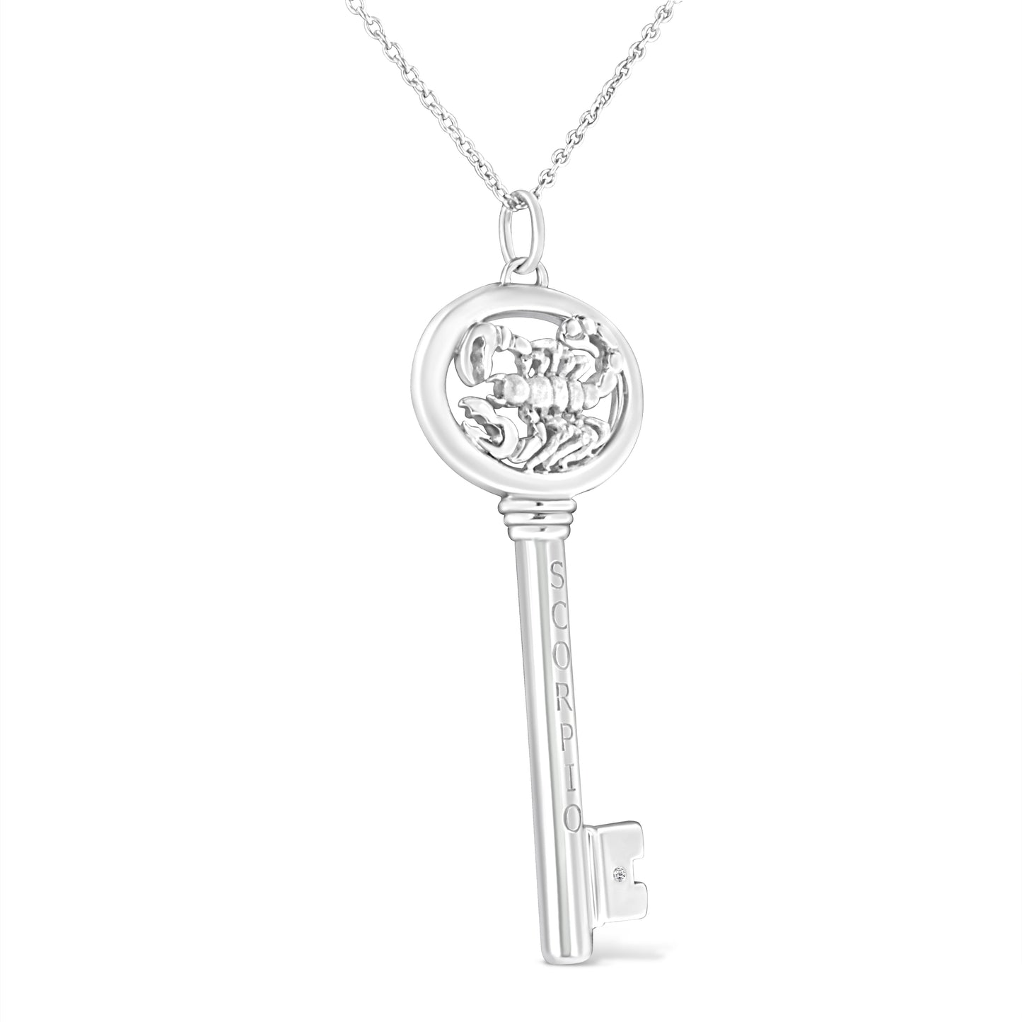 .925 Sterling Silver Diamond Accent Zodiac Key 18’’ Pendant Necklace (K-L