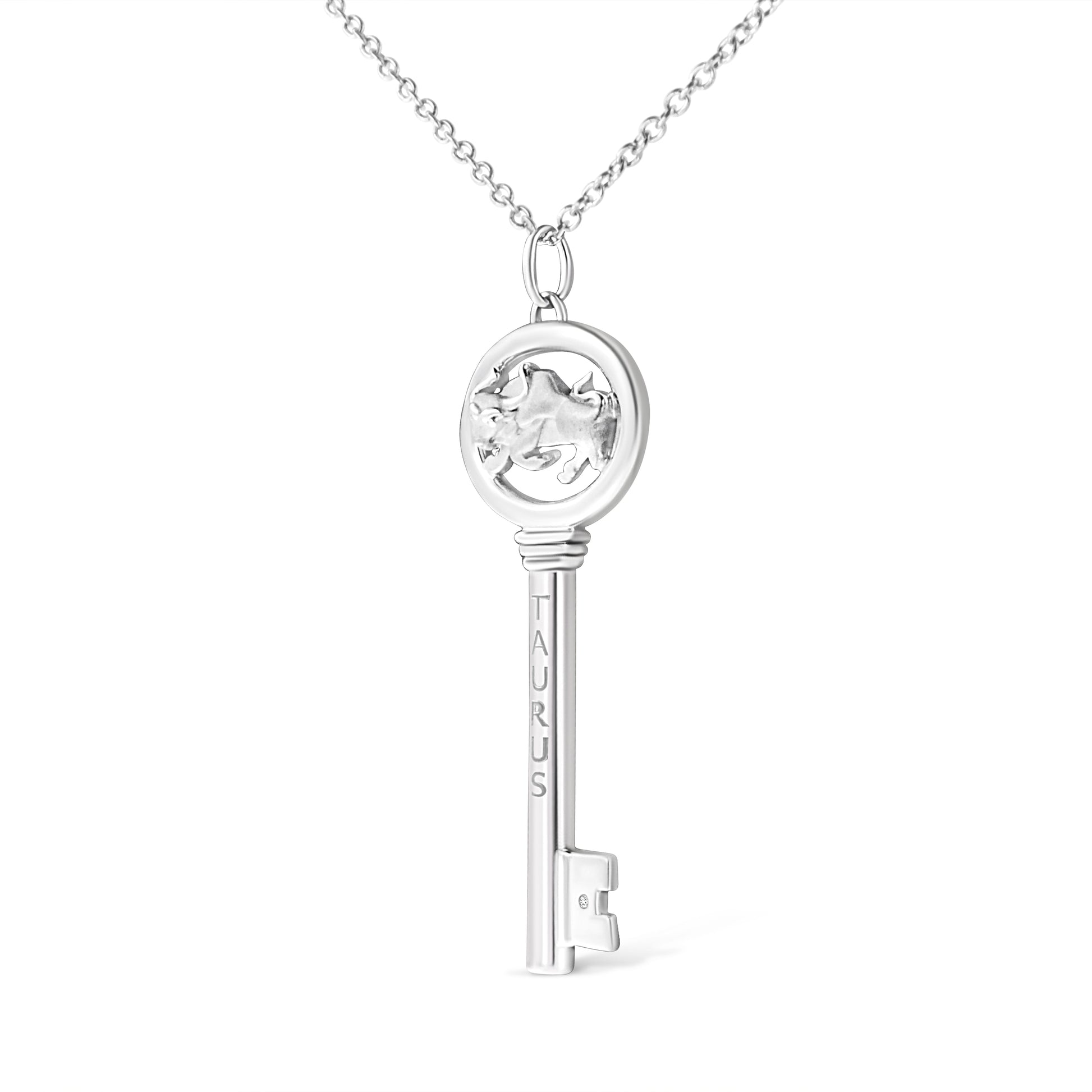 .925 Sterling Silver Diamond Accent Zodiac Key 18’’ Pendant Necklace (K-L