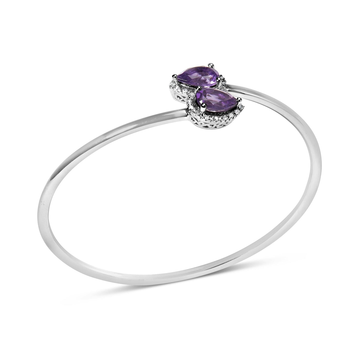 .925 Sterling Silver 8 x 5.5mm Pear Shape Amethyst and Diamond Accent Halo