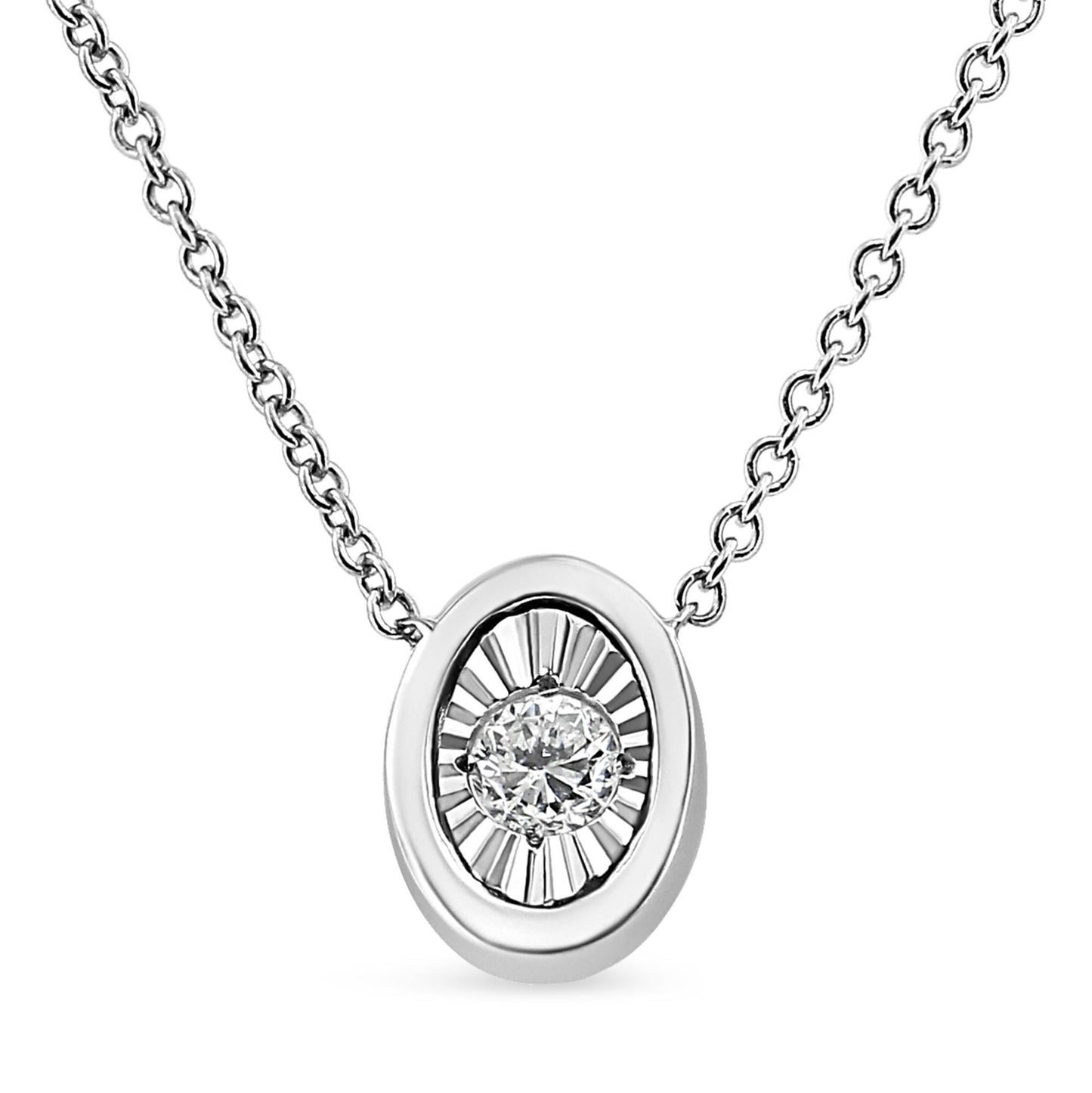 10K White Gold 1/10 Cttw Miracle Set Round-Cut Diamond 18’’ Pendant