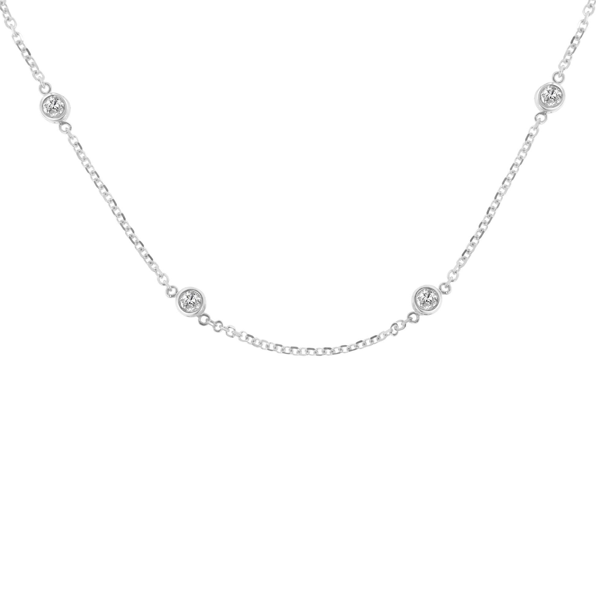 Sterling Silver Bezel-Set Diamond Station Necklace (1 cttw J-K Color I1-I2