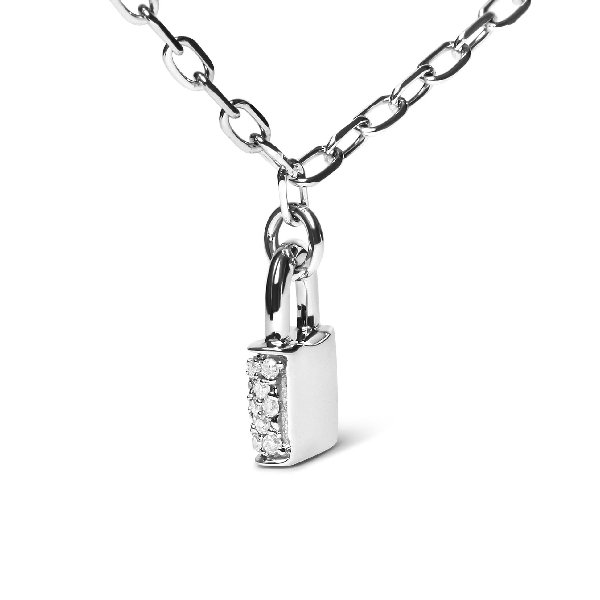 .925 Sterling Silver 1/4 Cttw Diamond Lock Pendant Necklace with Paperclip