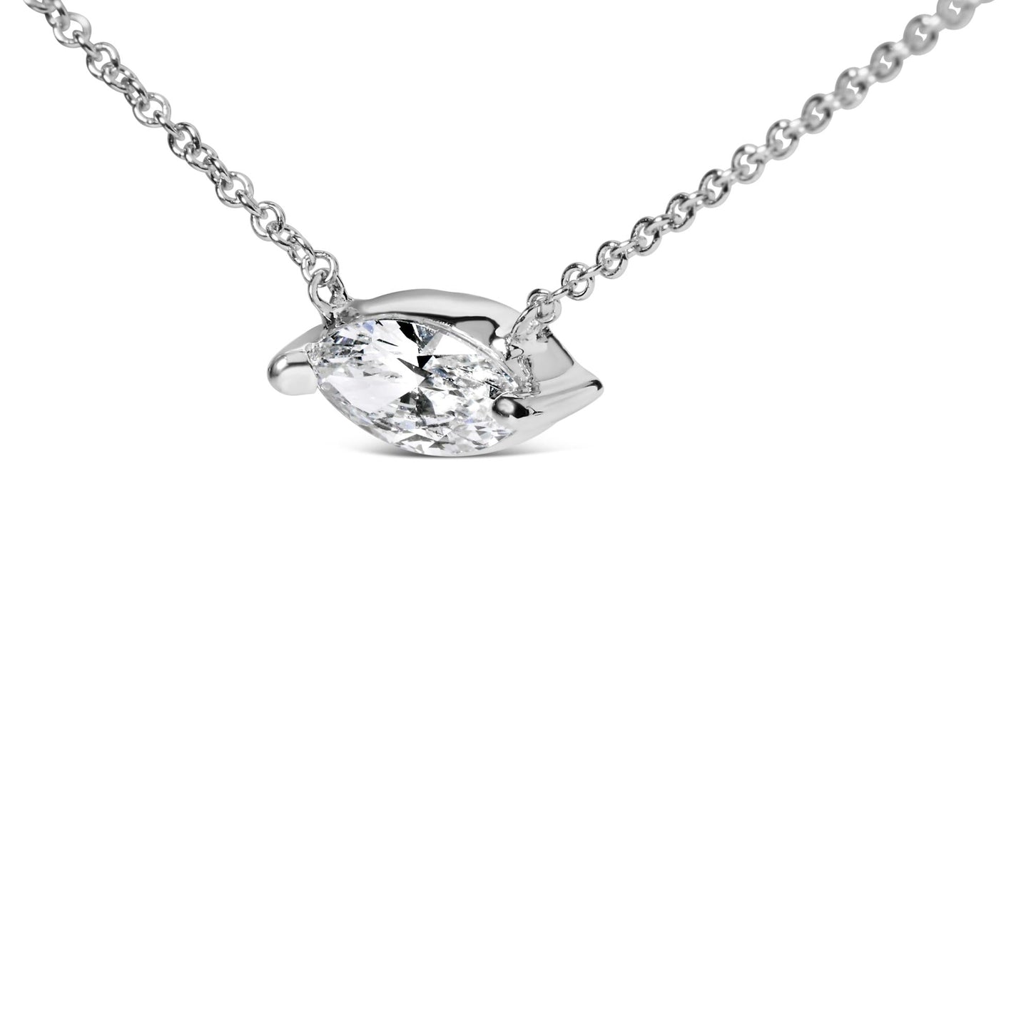 14K White Gold 1/2 Cttw Marquise Lab-Grown Diamond East West Solitaire 18" Pendant Necklace (F-G Color, VS2-SI1 Clarity)