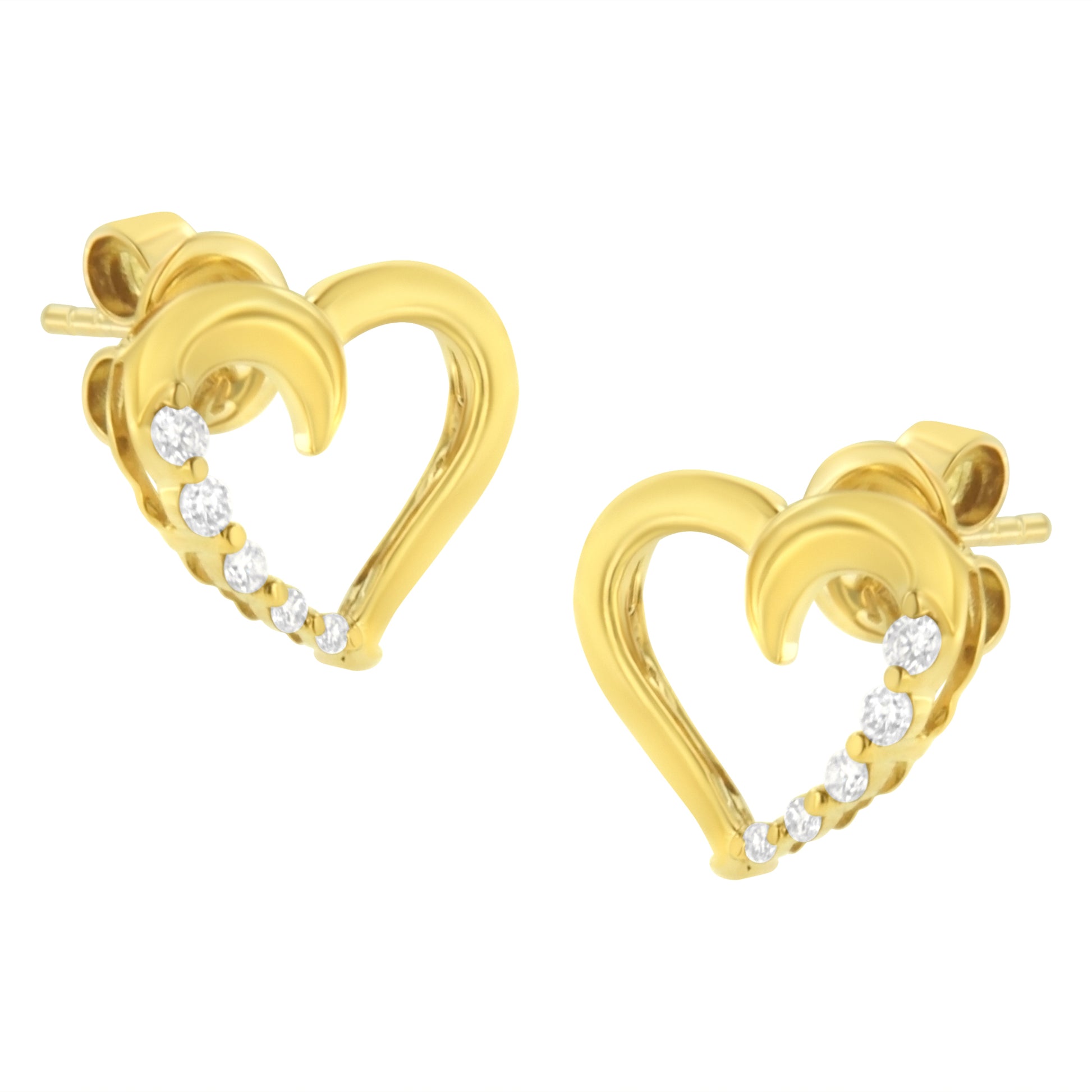 14KT Yellow Gold 1/8 cttw Diamond Journey Heart Earrings (K-L I1-I2)