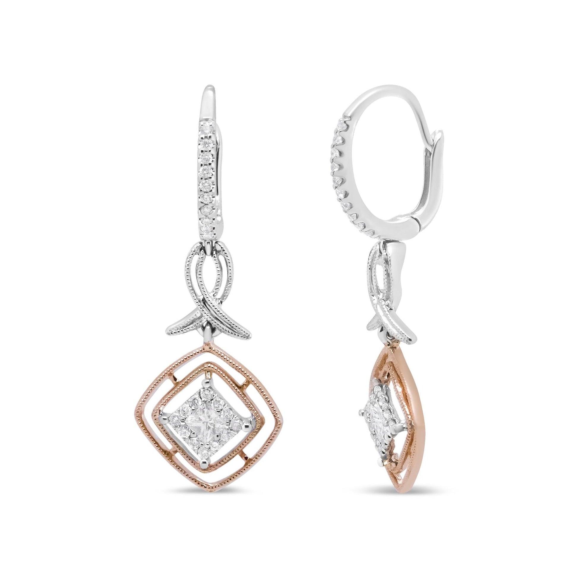 14K White and Rose Gold 1/2 Cttw Round and Princess-Cut Diamond Openwork