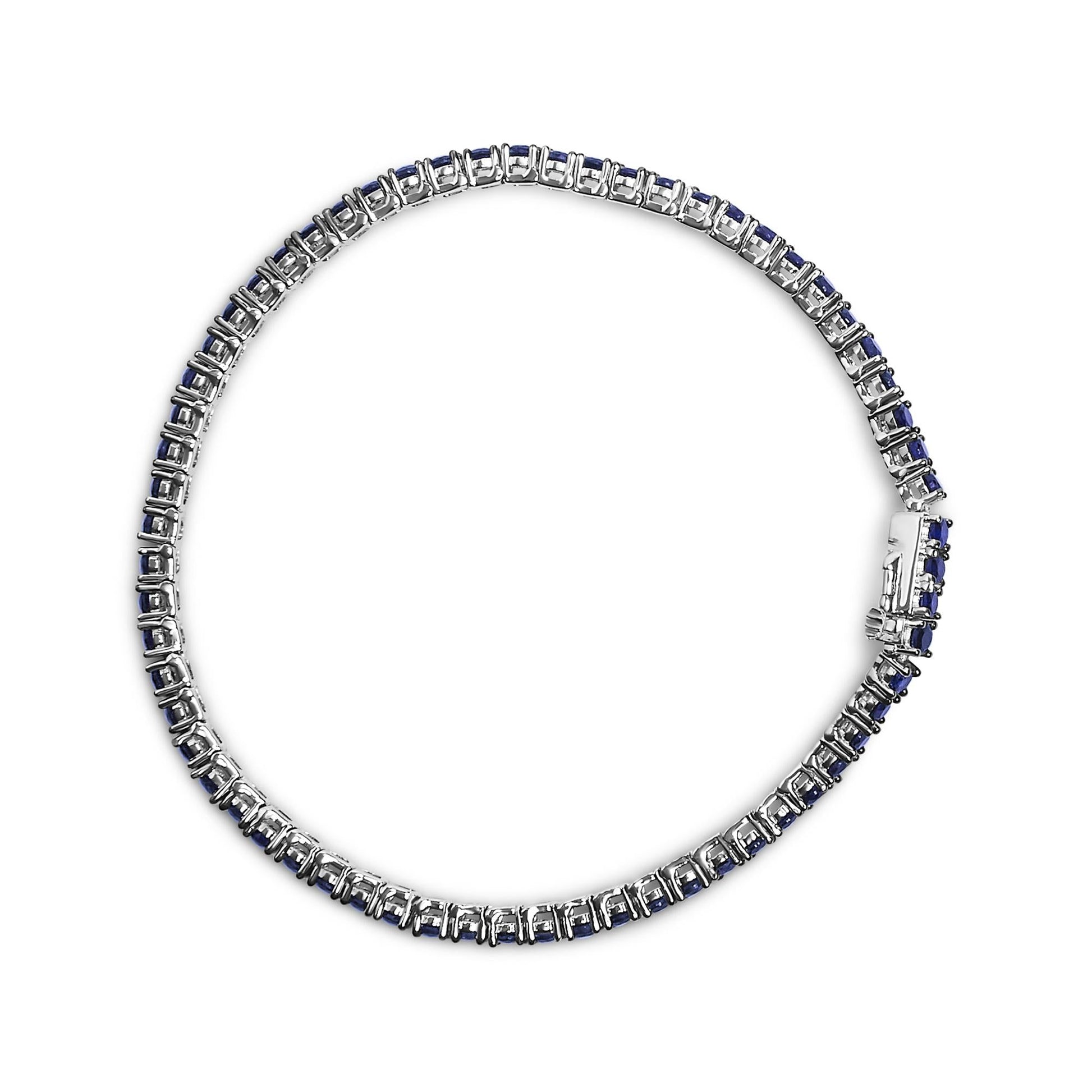 .925 Sterling Silver 5 3/4 Cttw Round Created Blue Sapphire Tennis Bracelet