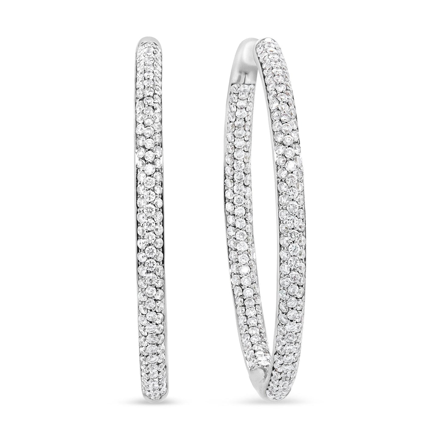 18K White Gold 2.00 Cttw Round-Cut Diamond Inner-Outer Hoop Earrings (F-G Color