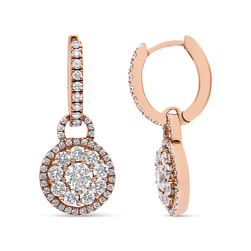 18K Rose Gold 1 1/2 Cttw Round Shaped Diamond Composite Drop and Dangle